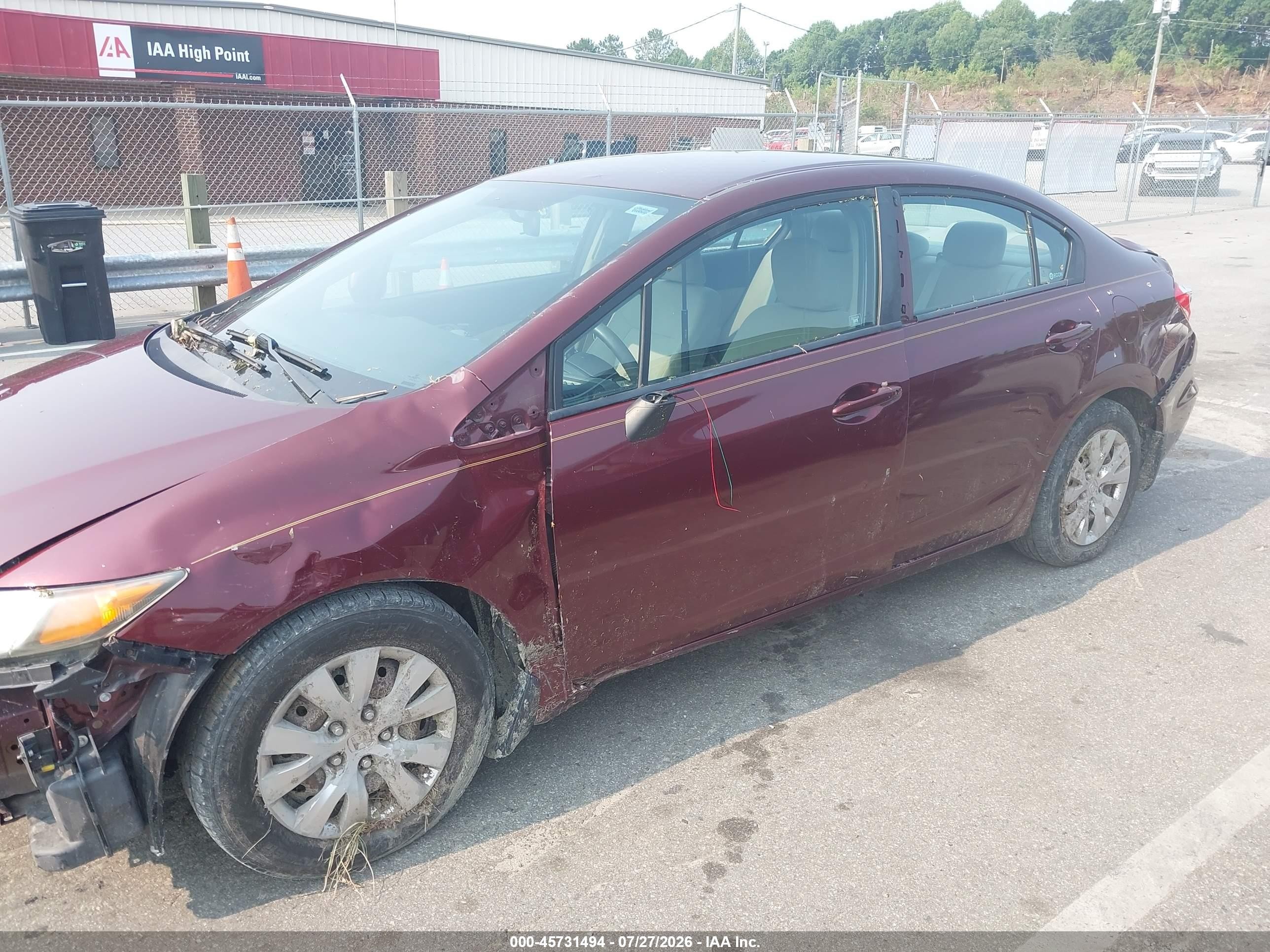 2012 Honda Civic Lx Red vin: 2HGFB2F51CH574885