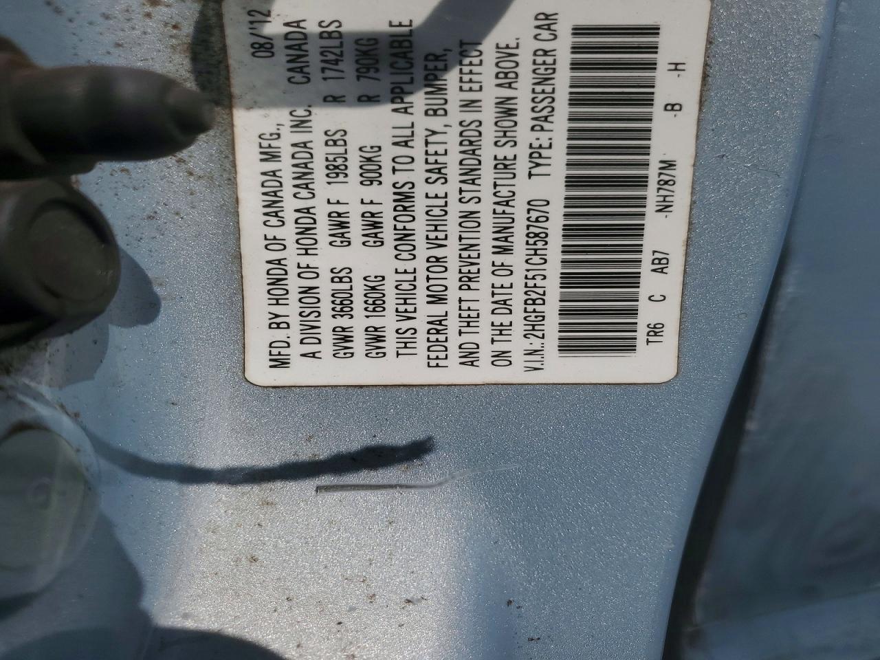 2012 Honda Civic Lx Blue vin: 2HGFB2F51CH587670