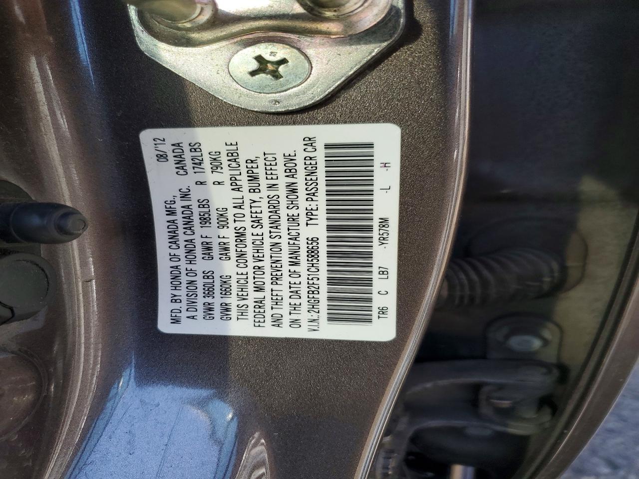 2012 Honda Civic Lx Gray vin: 2HGFB2F51CH588656