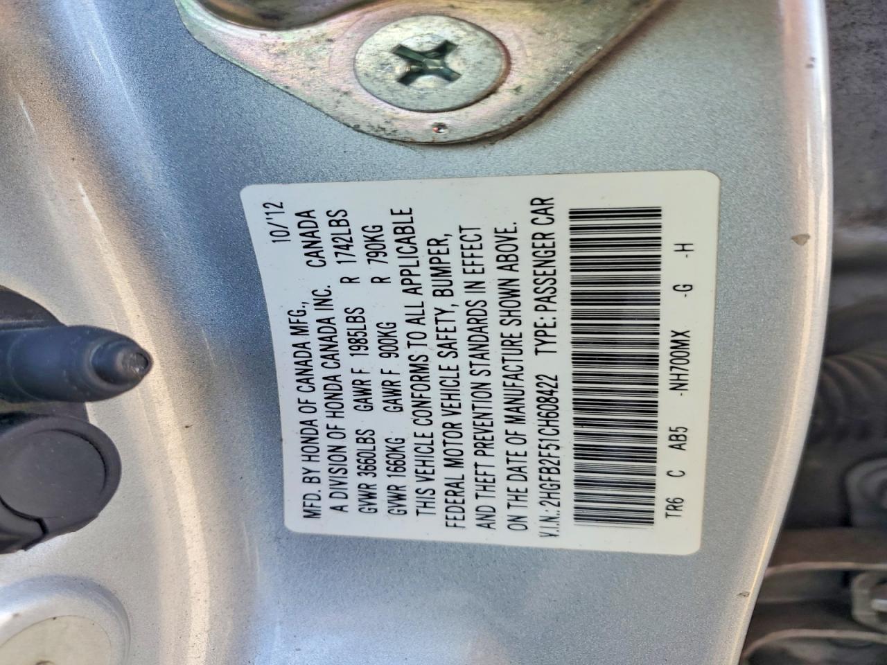 2012 Honda Civic 4d Lx Silver vin: 2HGFB2F51CH608422