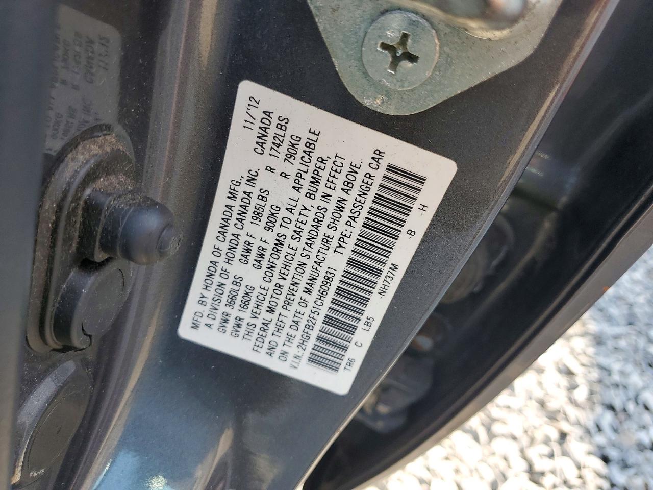 2012 Honda Civic Lx Gray vin: 2HGFB2F51CH609831