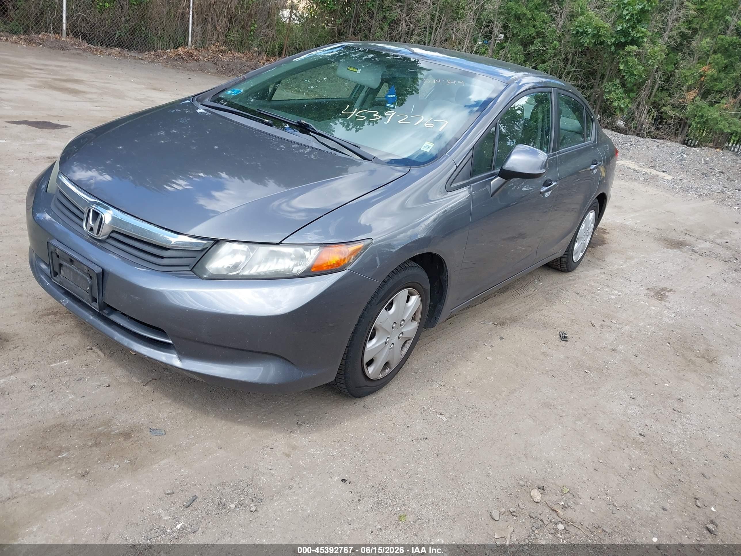 2012 Honda Civic Lx Gray vin: 2HGFB2F51CH612664