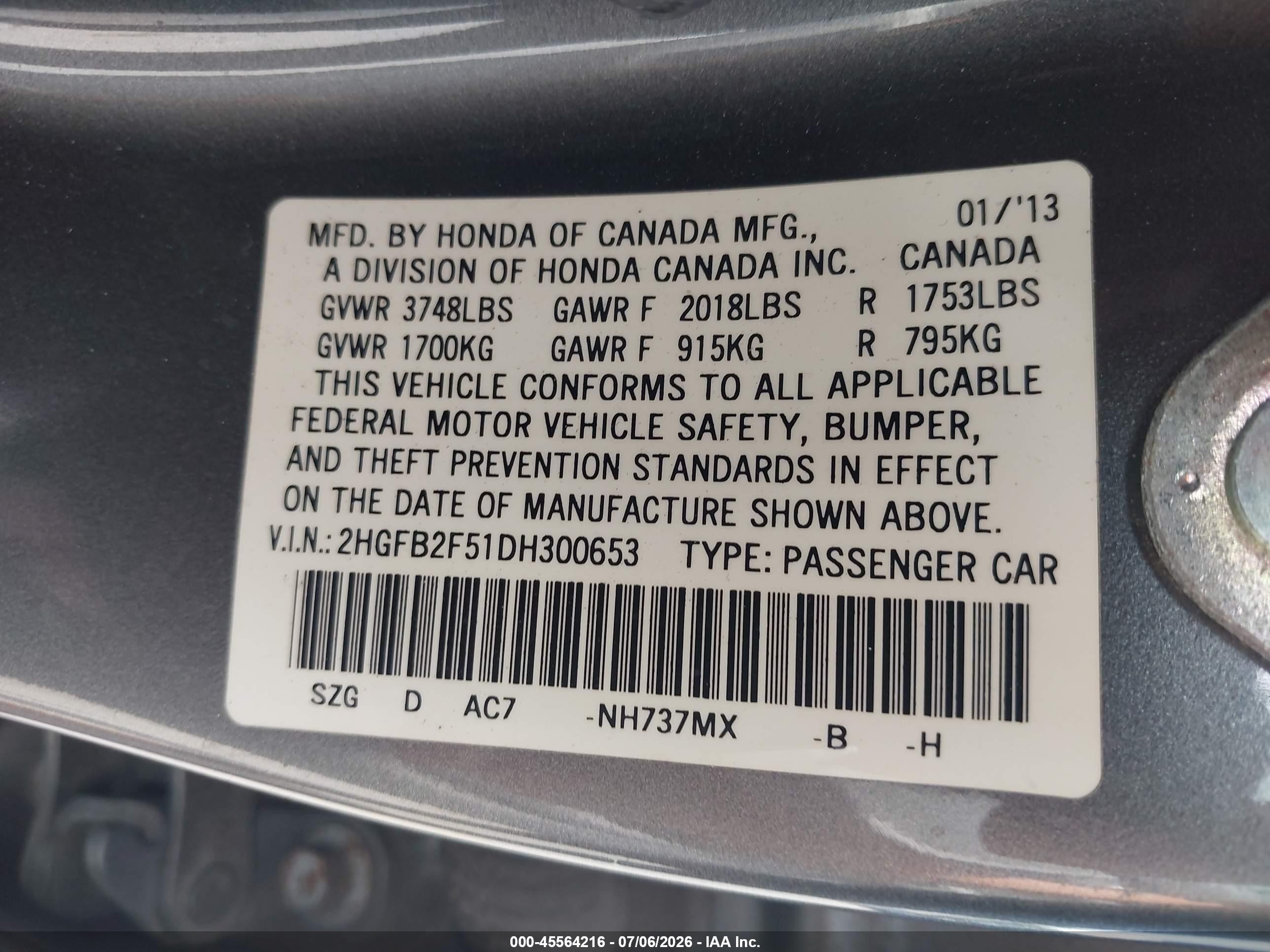 2013 Honda Civic Lx Gray vin: 2HGFB2F51DH300653