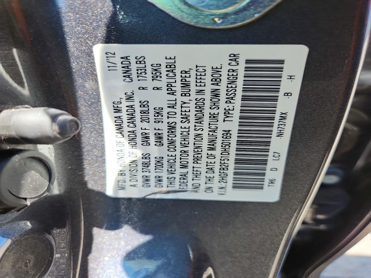 2013 Honda Civic Lx Gray vin: 2HGFB2F51DH501694