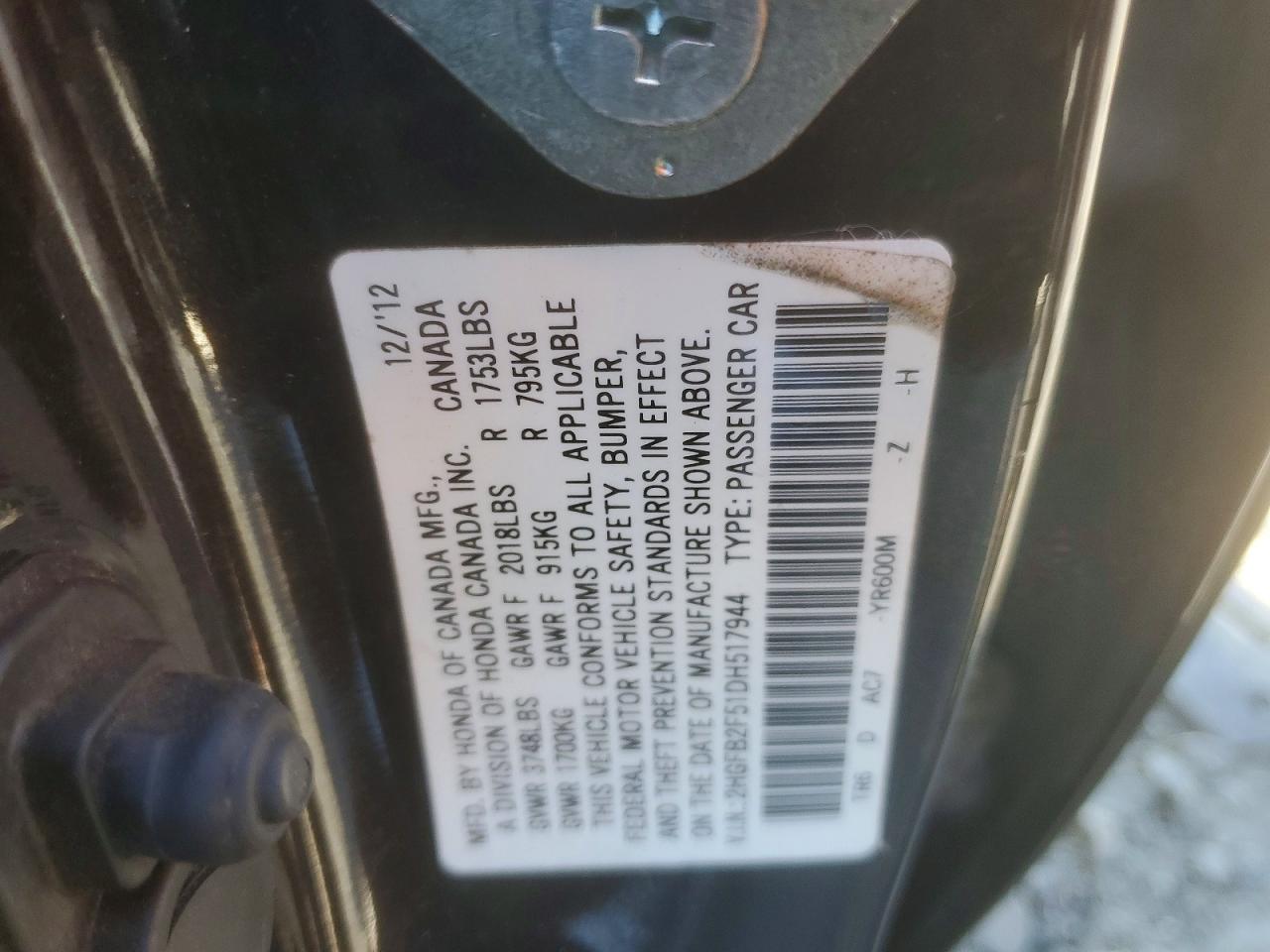 2013 Honda Civic Lx Brown vin: 2HGFB2F51DH517944