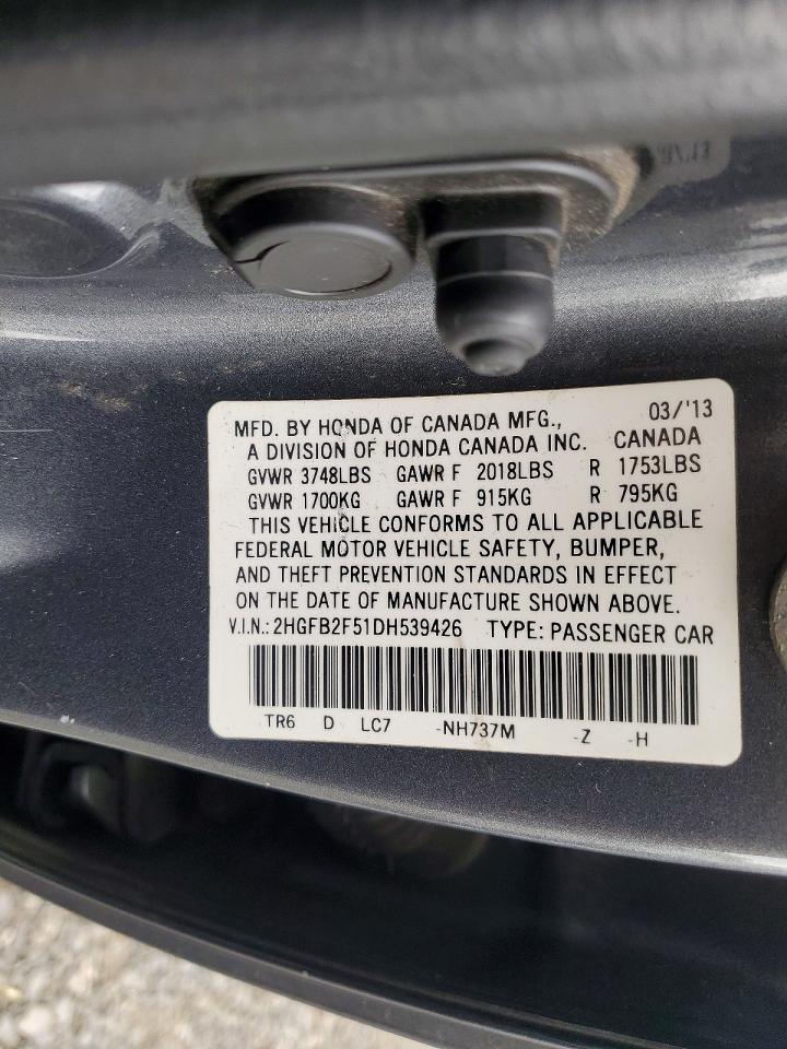 2013 Honda Civic Lx Серый vin: 2HGFB2F51DH539426