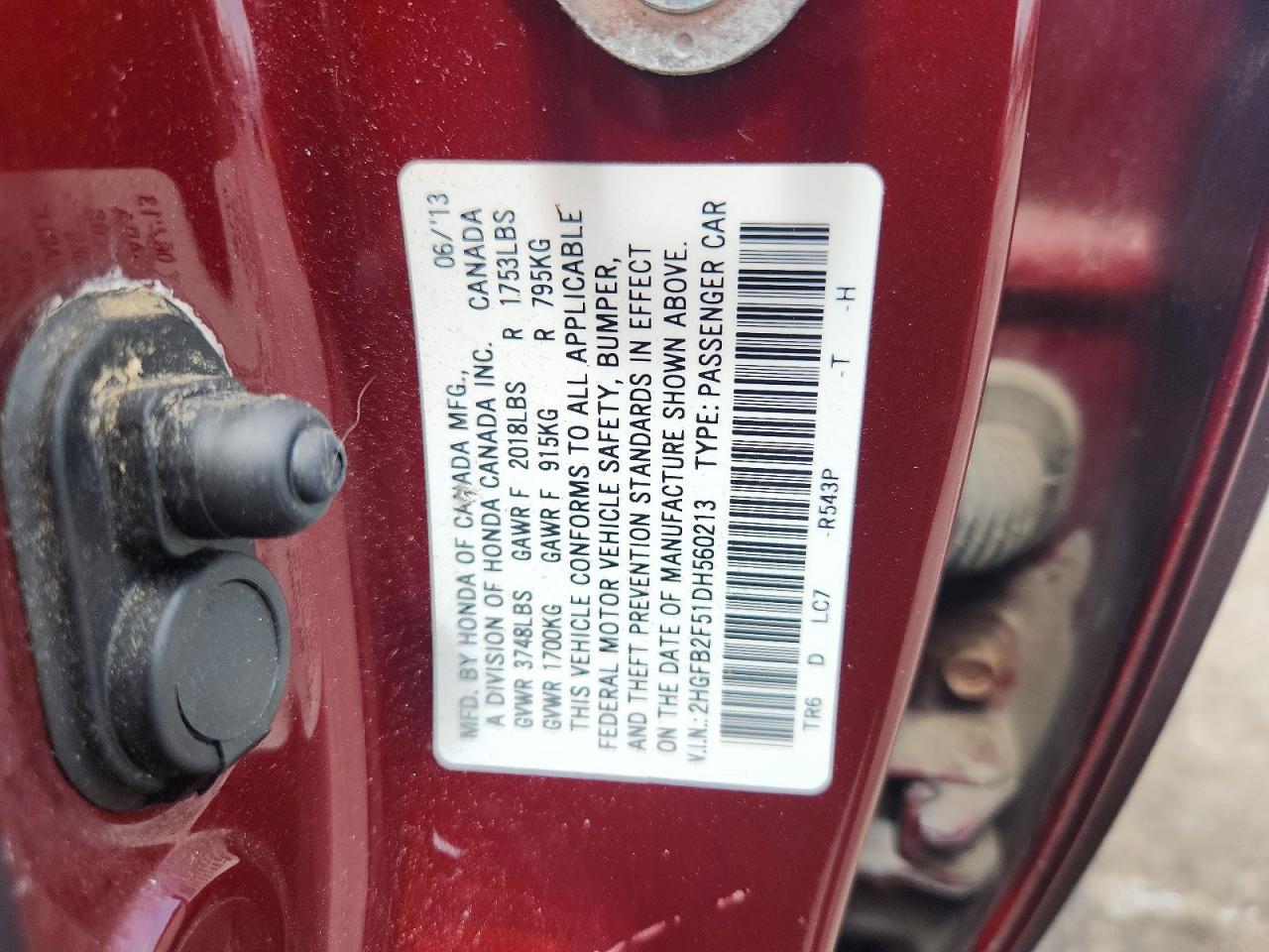2013 Honda Civic Lx Maroon vin: 2HGFB2F51DH560213