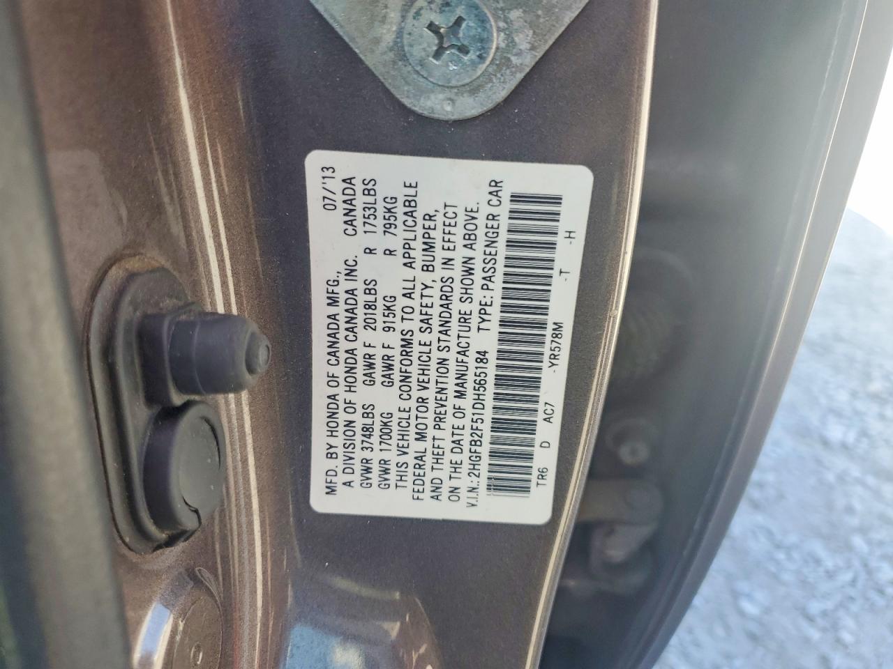 2013 Honda Civic Lx Brown vin: 2HGFB2F51DH565184