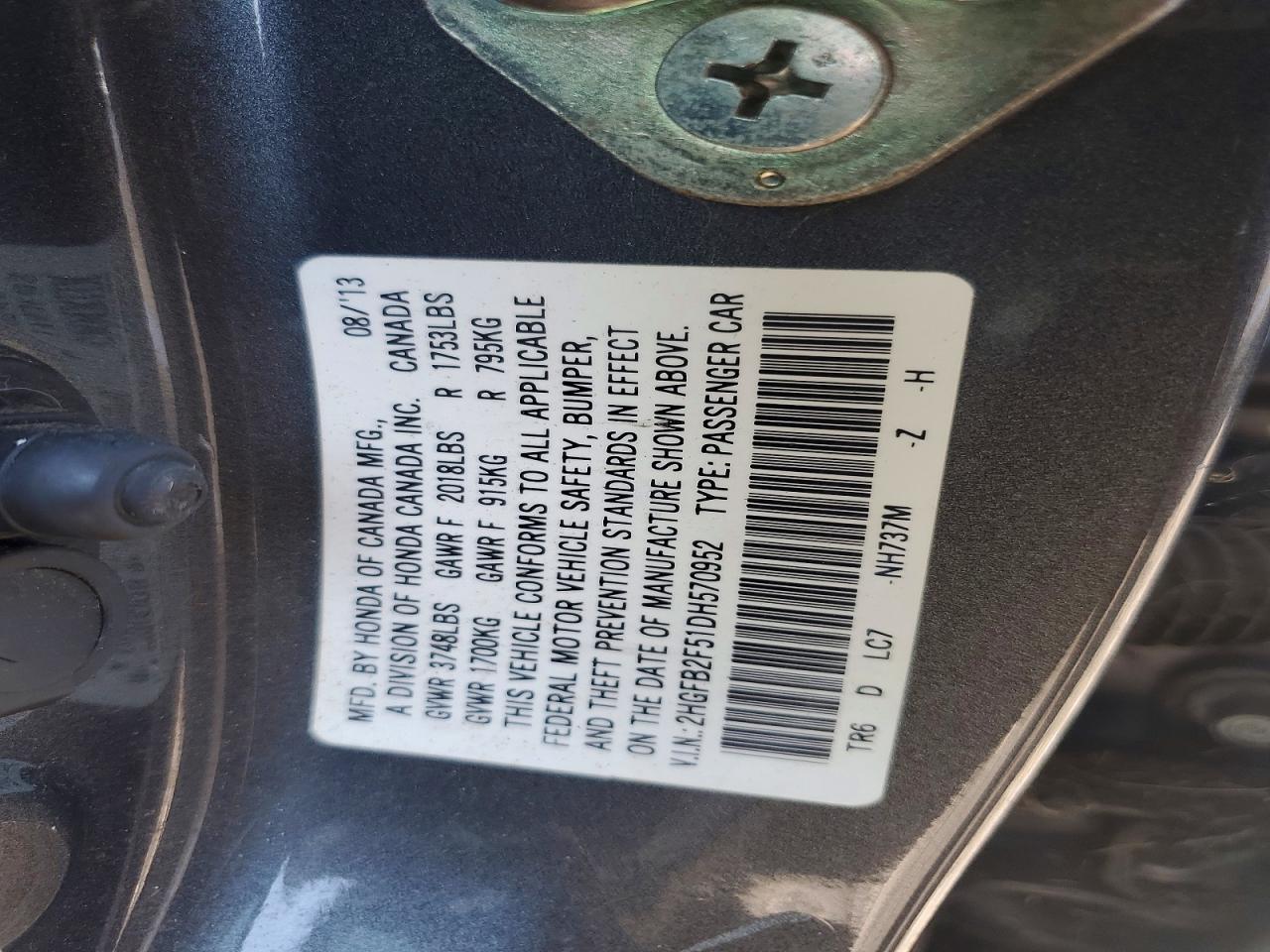 2013 Honda Civic Lx Gray vin: 2HGFB2F51DH570952