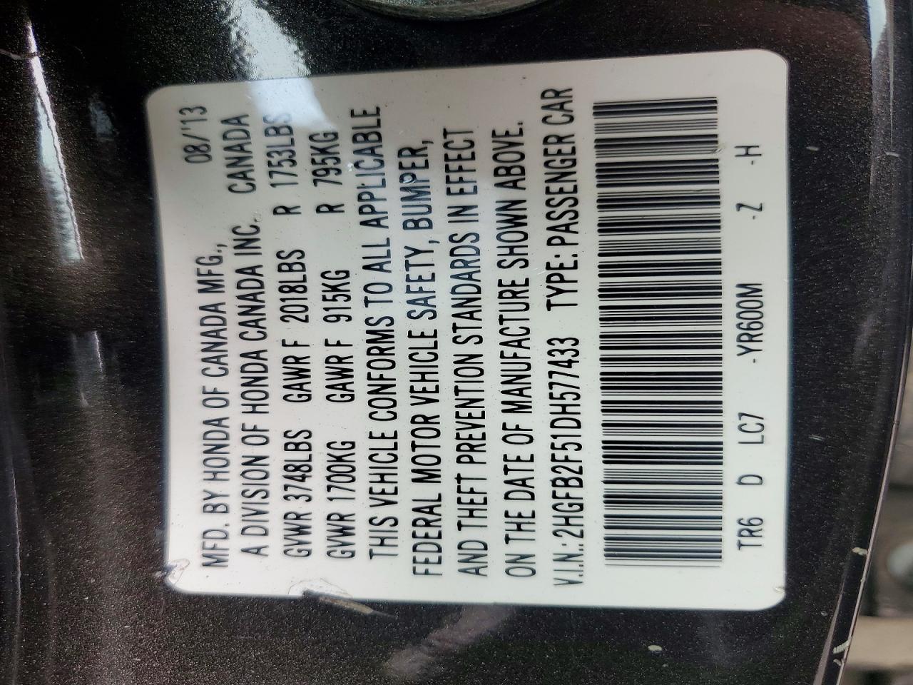 2013 Honda Civic Lx Black vin: 2HGFB2F51DH577433