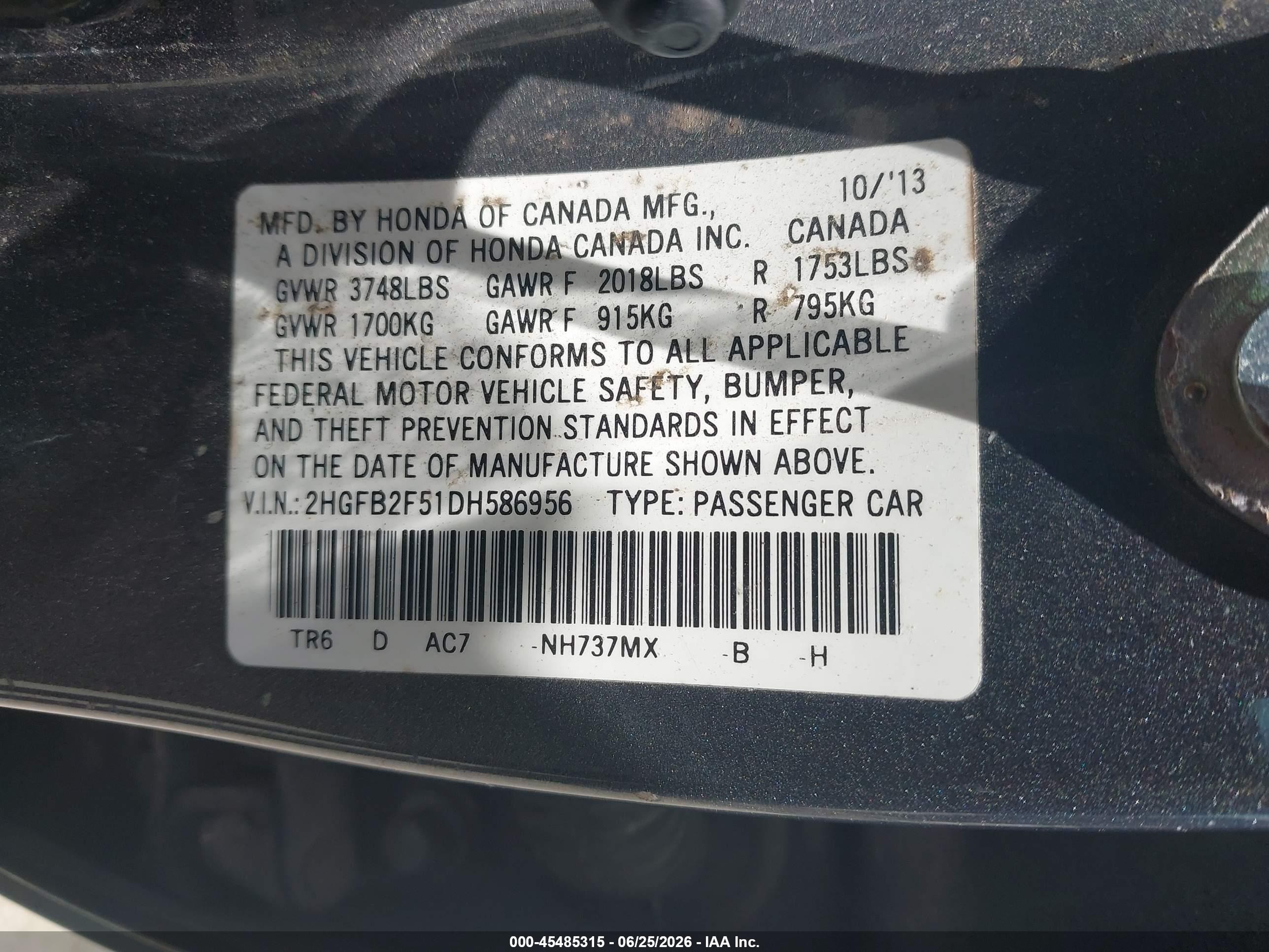 2013 Honda Civic Lx Gray vin: 2HGFB2F51DH586956