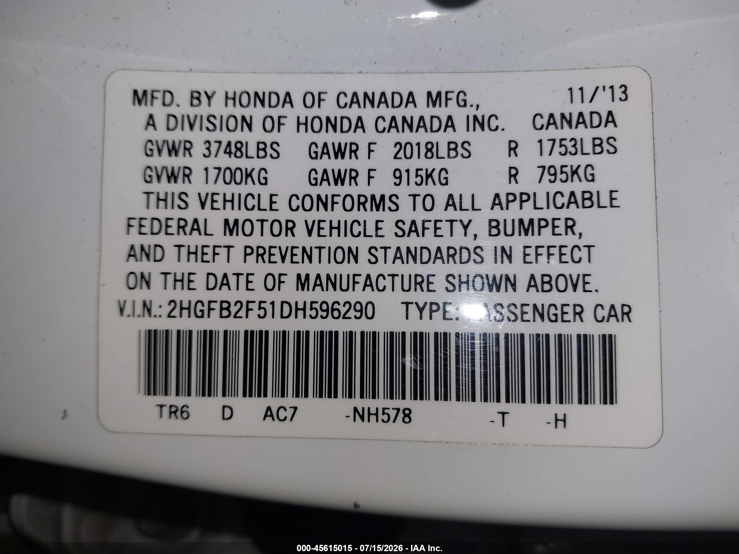 2013 Honda Civic Lx White vin: 2HGFB2F51DH596290