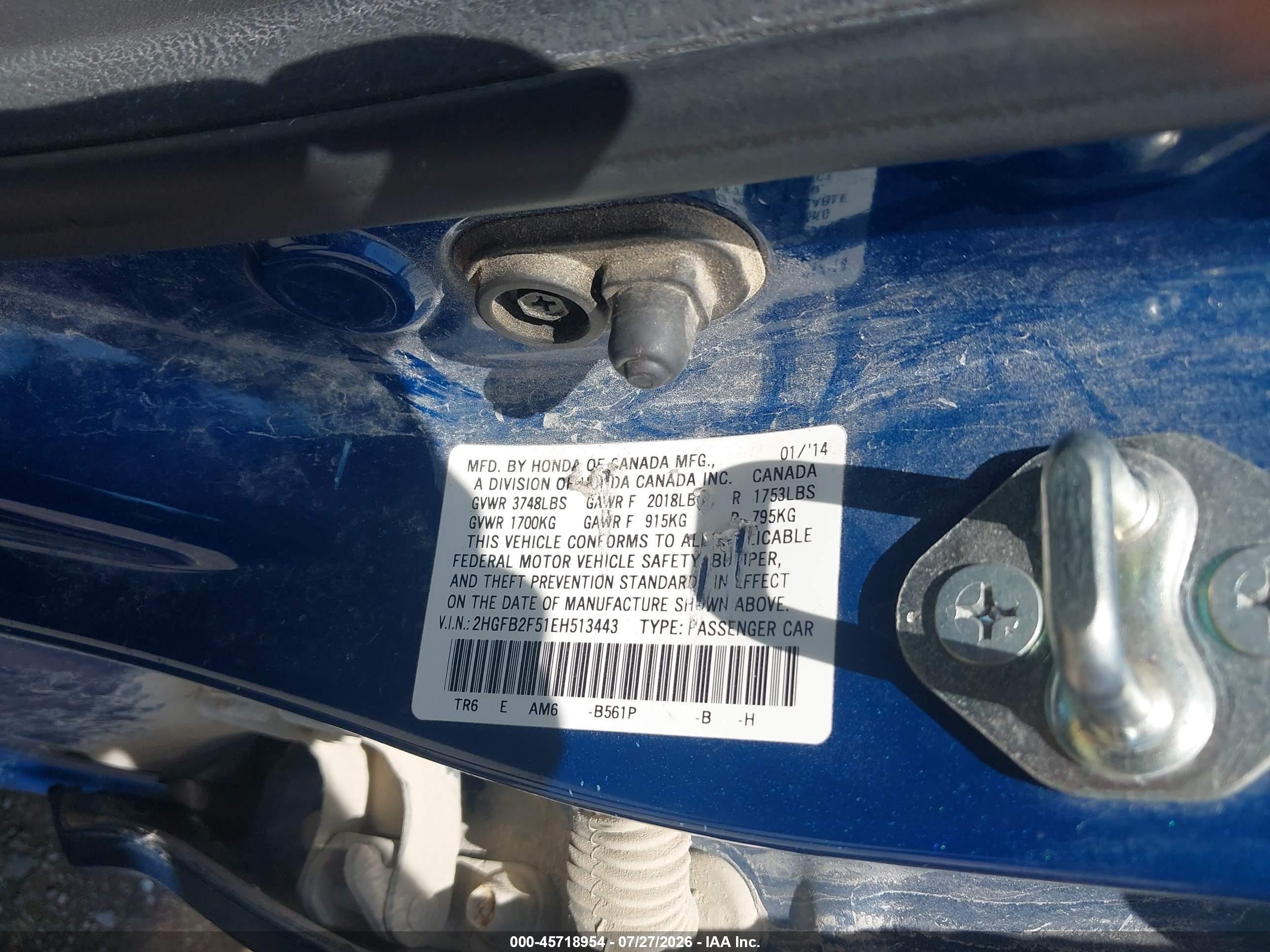 2014 Honda Civic Lx Blue vin: 2HGFB2F51EH513443