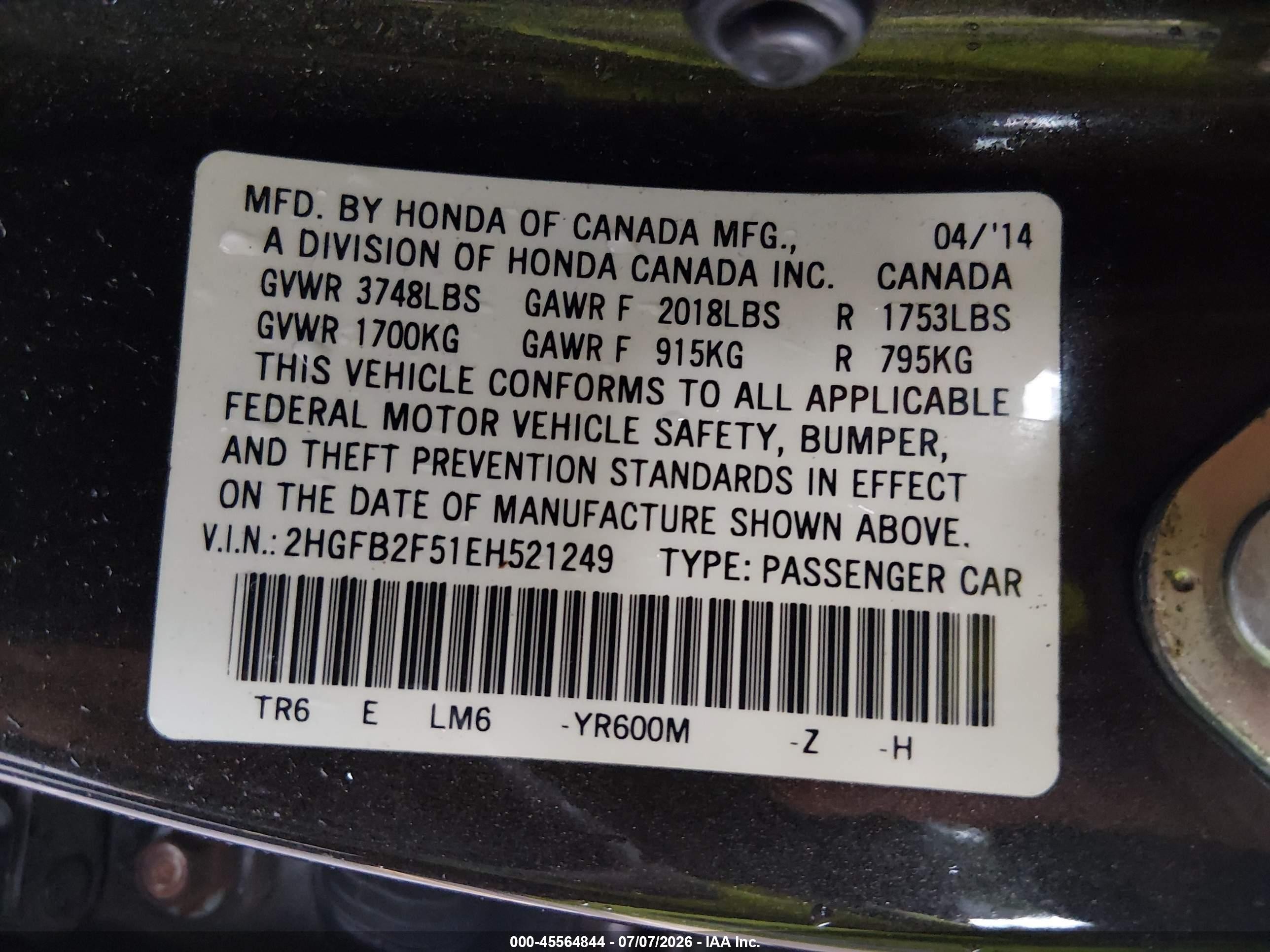 2014 Honda Civic Lx Brown vin: 2HGFB2F51EH521249