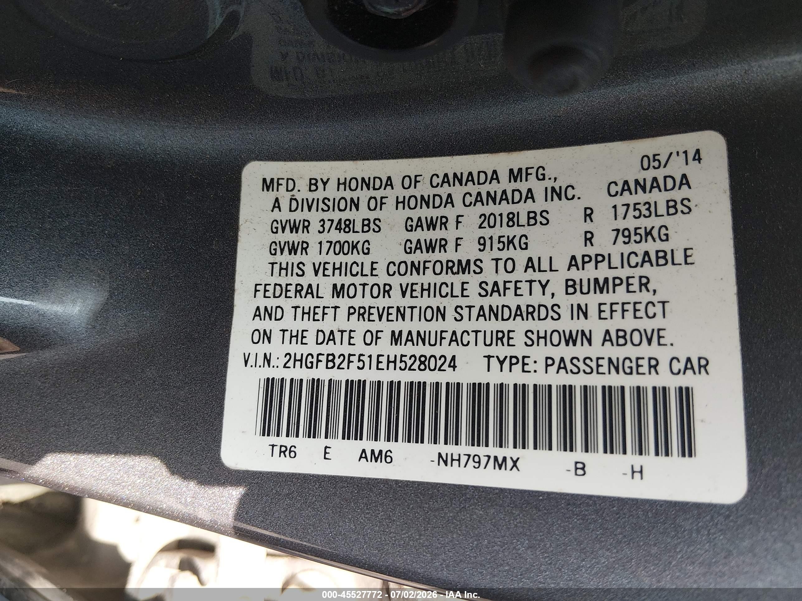 2014 Honda Civic Lx Gray vin: 2HGFB2F51EH528024