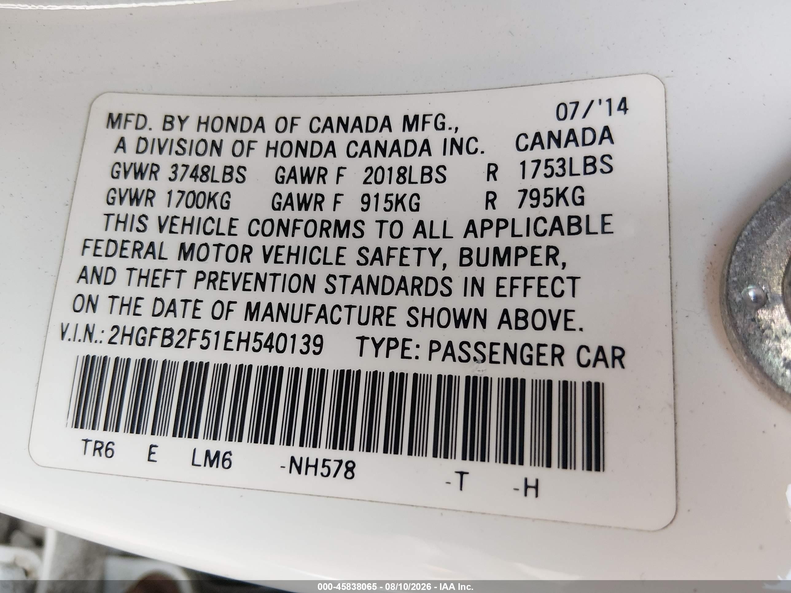 2014 Honda Civic Lx White vin: 2HGFB2F51EH540139