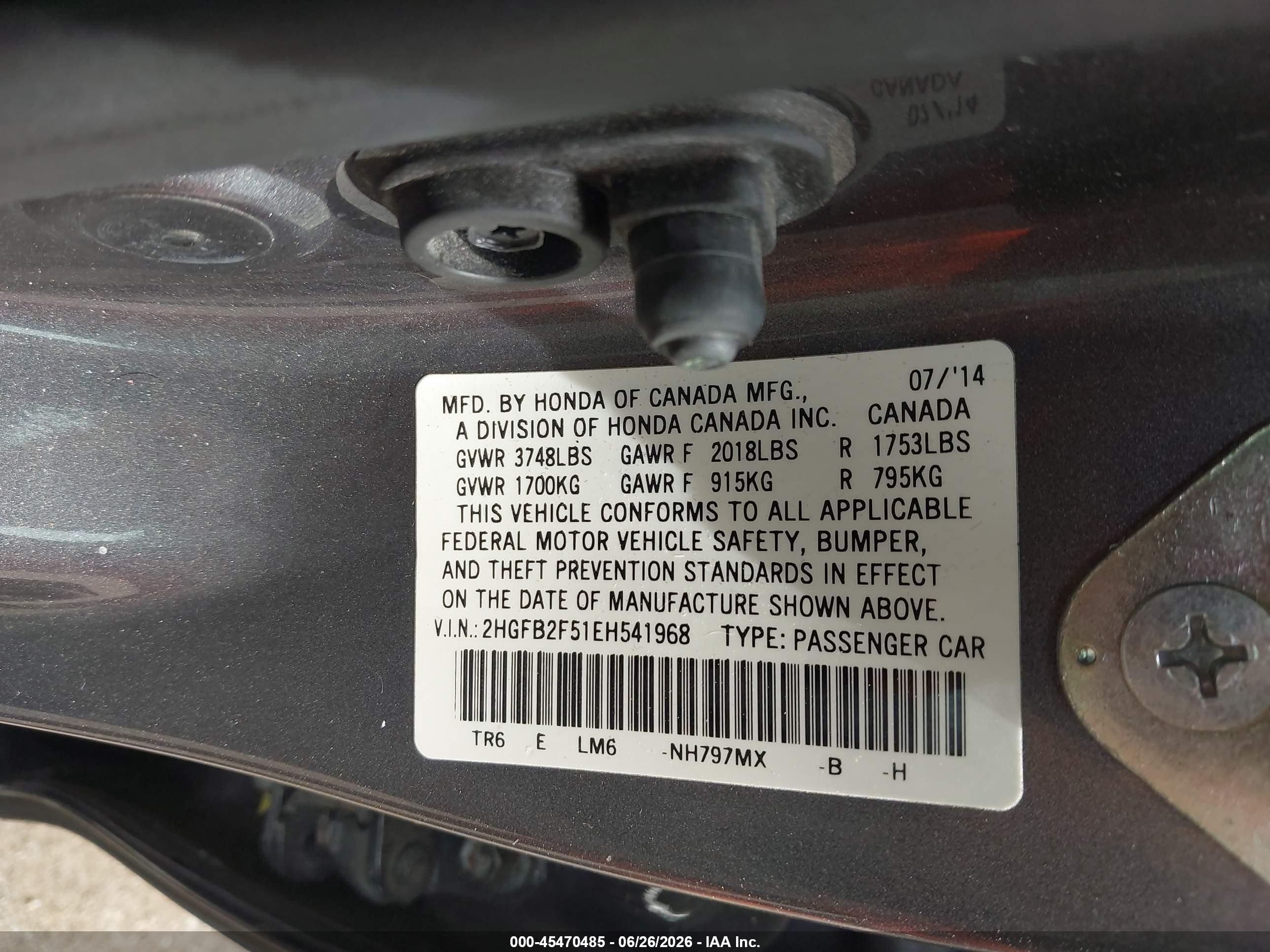 2014 Honda Civic Lx Gray vin: 2HGFB2F51EH541968