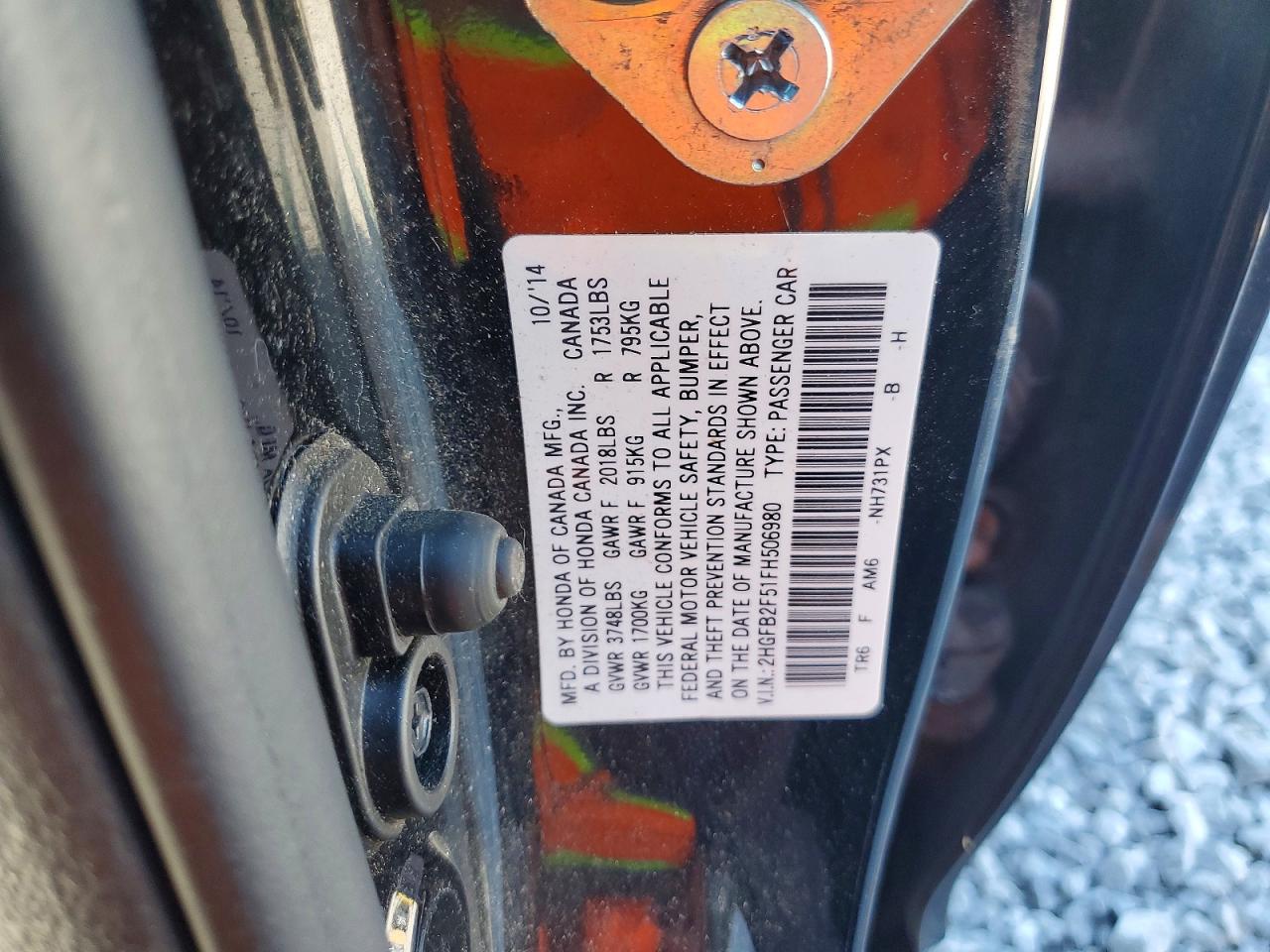 2015 Honda Civic Black vin: 2HGFB2F51FH506980