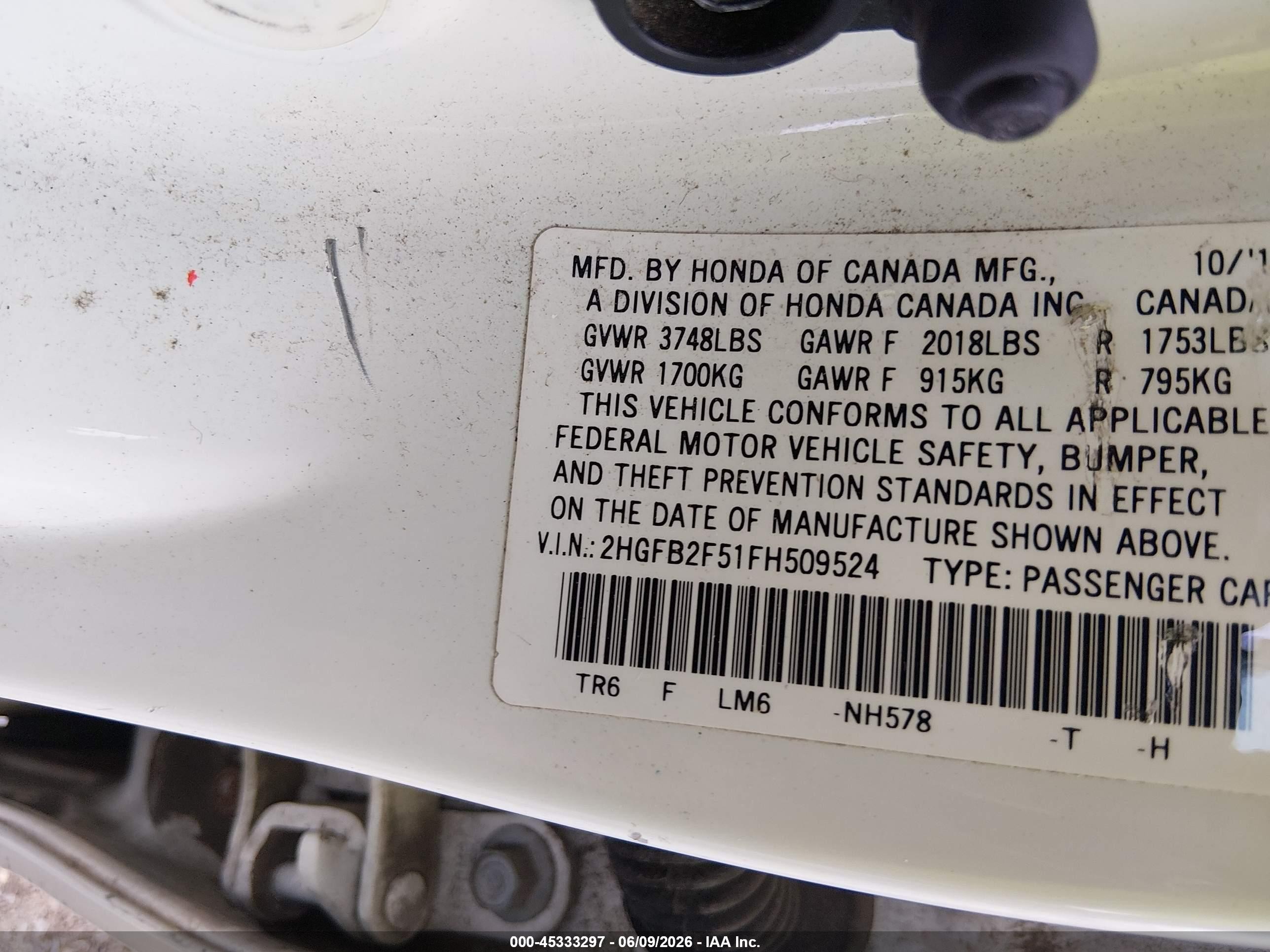 2015 Honda Civic Lx White vin: 2HGFB2F51FH509524