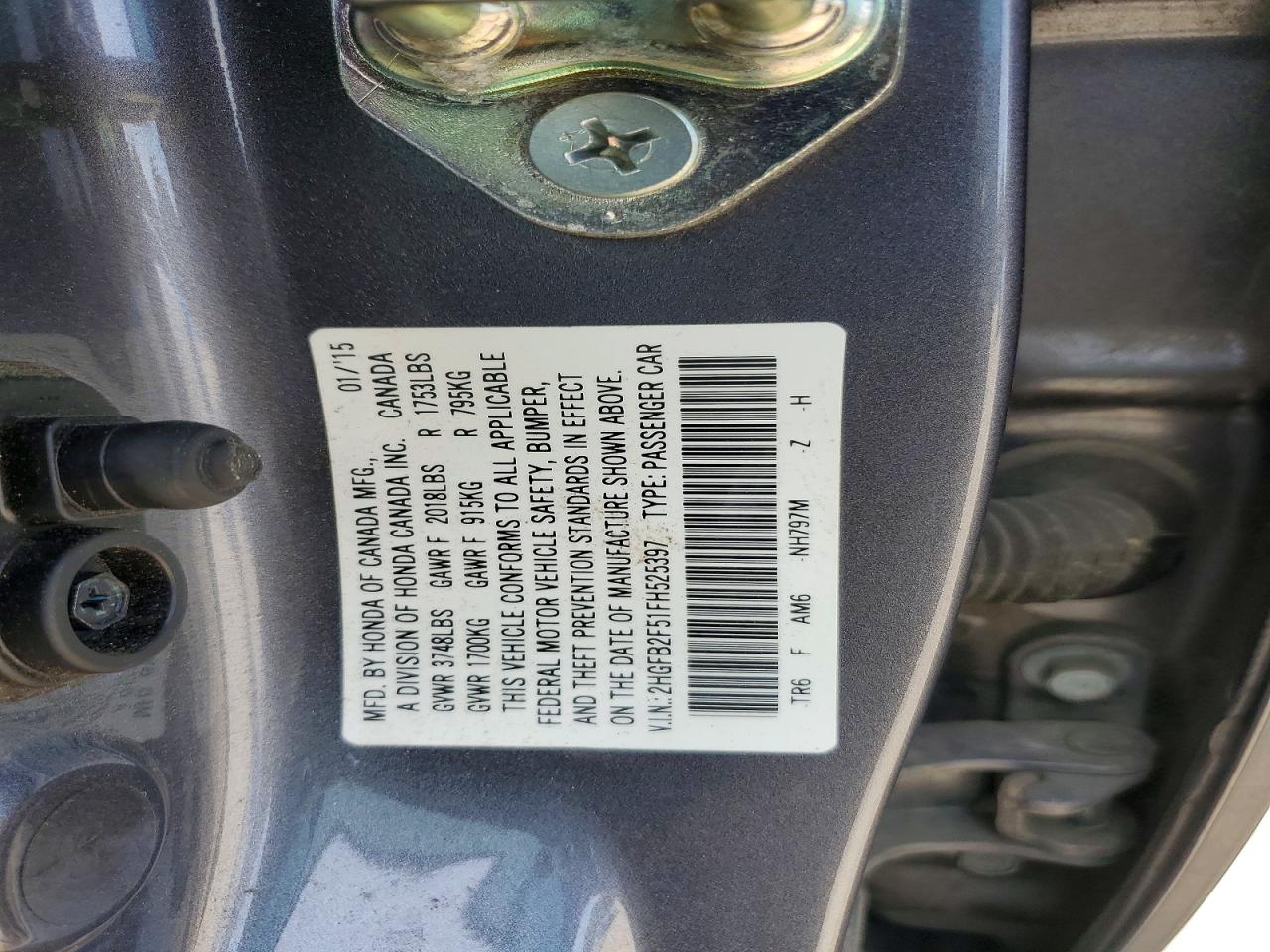 2015 Honda Civic Lx Charcoal vin: 2HGFB2F51FH525397