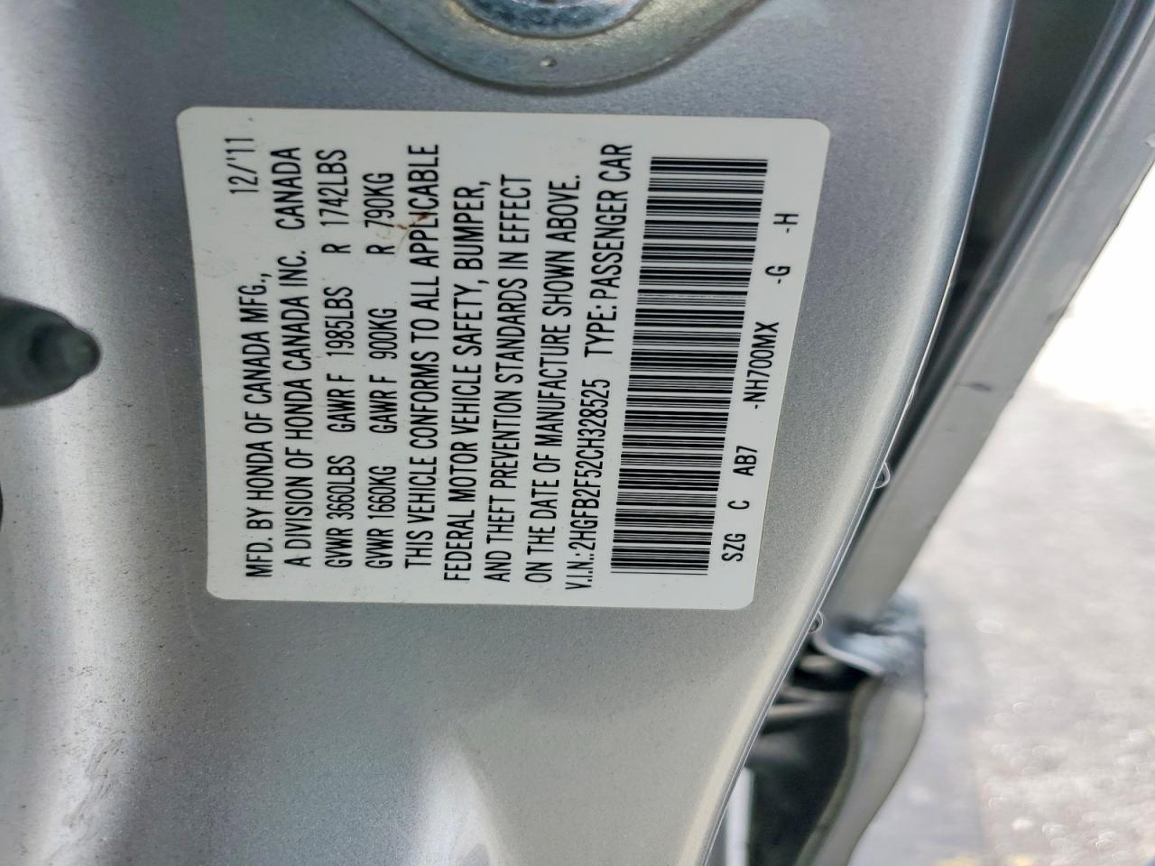 2012 Honda Civic Lx Silver vin: 2HGFB2F52CH328525
