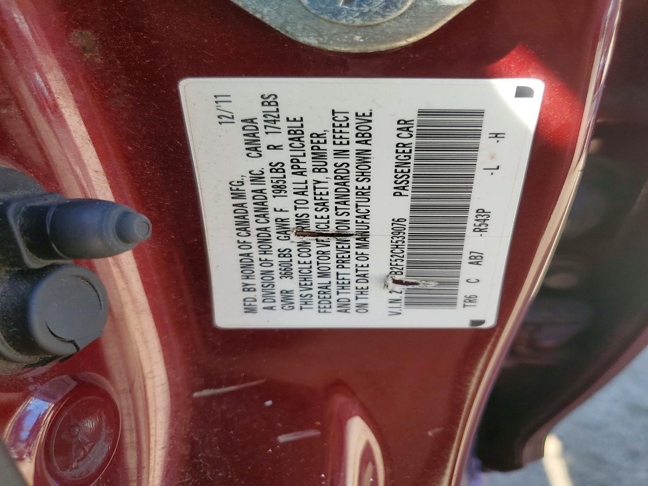 2012 Honda Civic Lx Burgundy vin: 2HGFB2F52CH539076