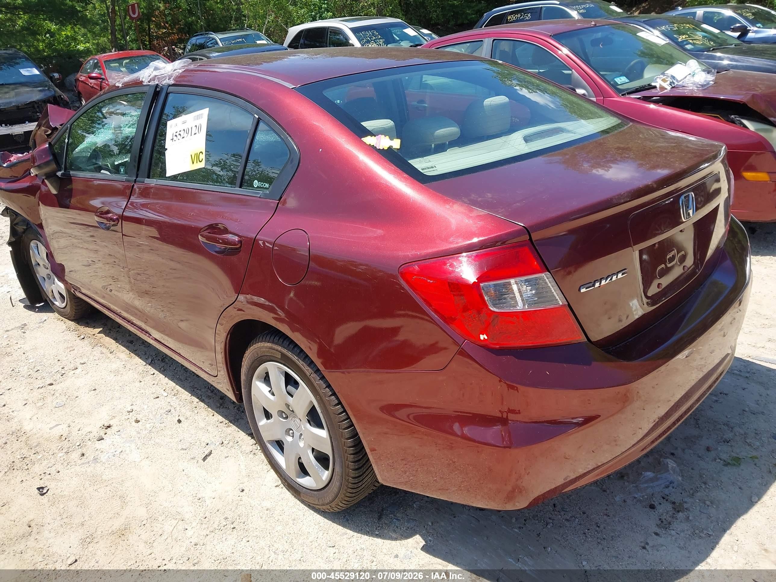 2012 Honda Civic Lx Burgundy vin: 2HGFB2F52CH559635