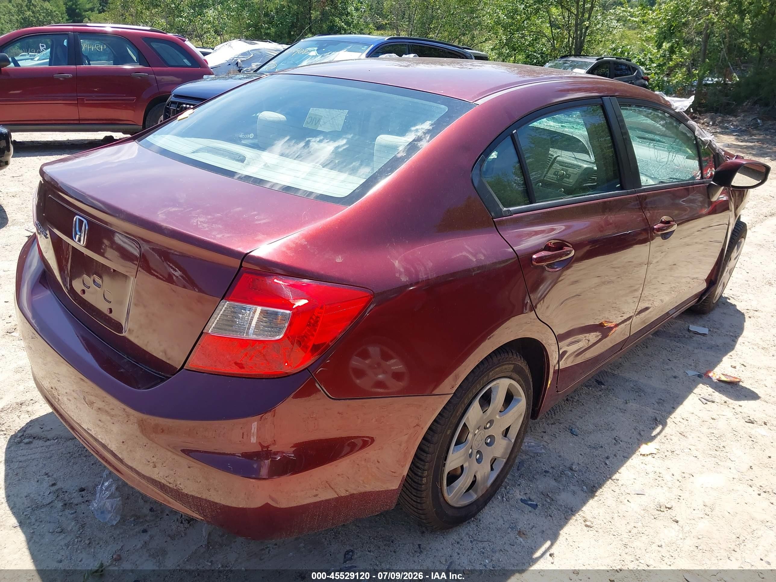 2012 Honda Civic Lx Burgundy vin: 2HGFB2F52CH559635