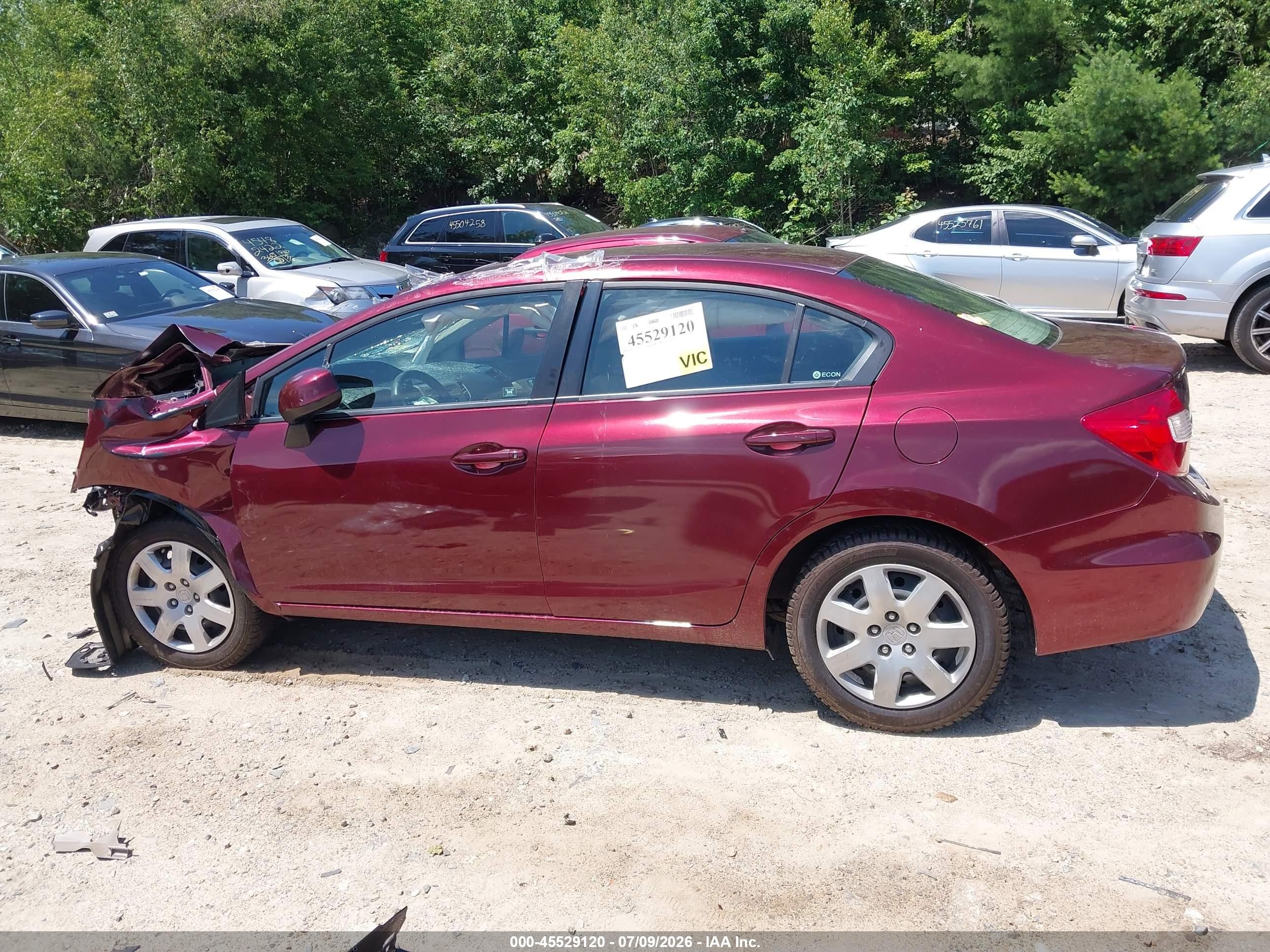 2012 Honda Civic Lx Burgundy vin: 2HGFB2F52CH559635