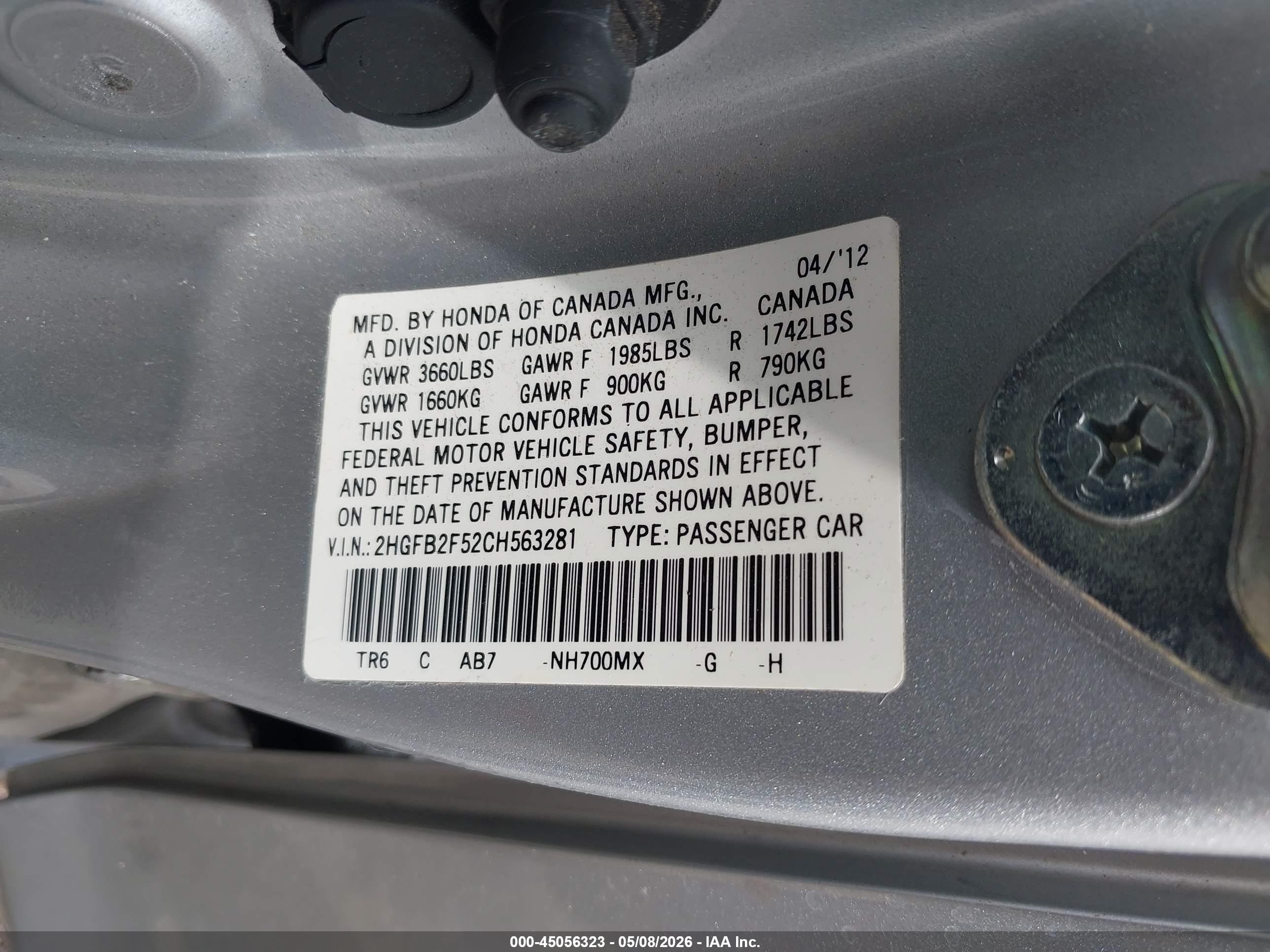 2012 Honda Civic Lx Silver vin: 2HGFB2F52CH563281