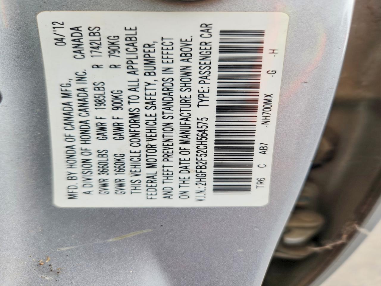 2012 Honda Civic Lx Silver vin: 2HGFB2F52CH564575