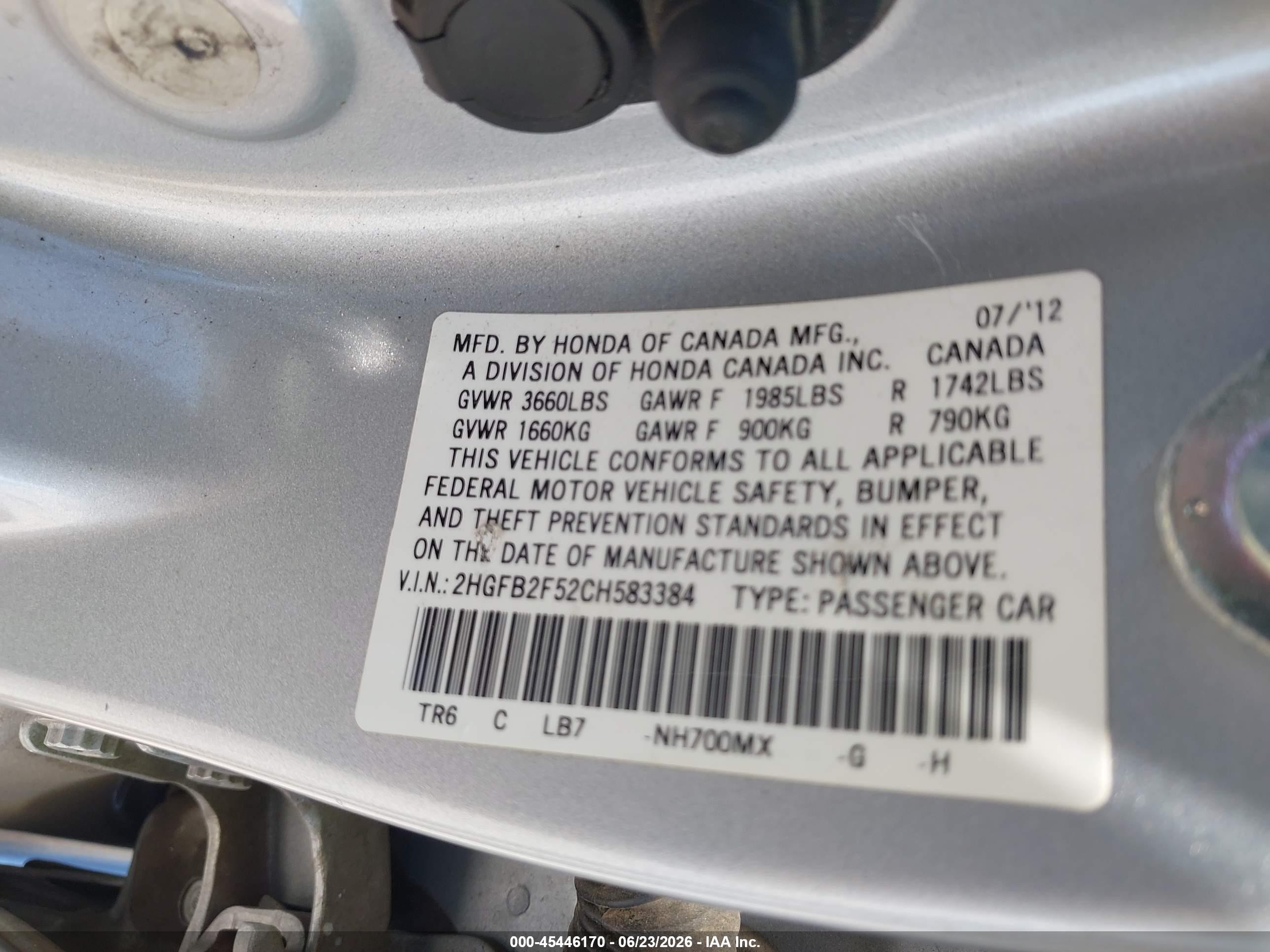 2012 Honda Civic Lx Silver vin: 2HGFB2F52CH583384