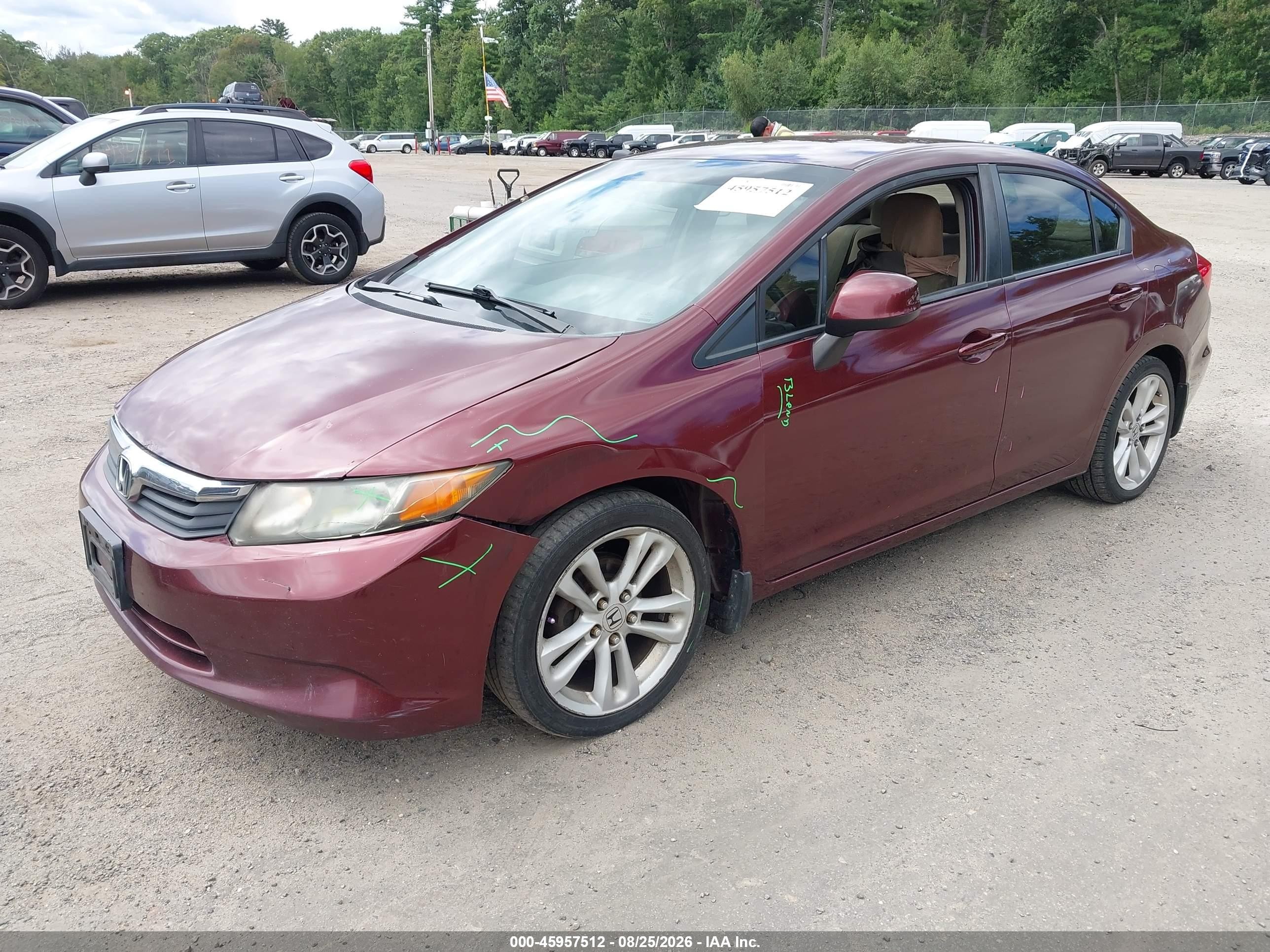2012 Honda Civic Lx Red vin: 2HGFB2F52CH589265