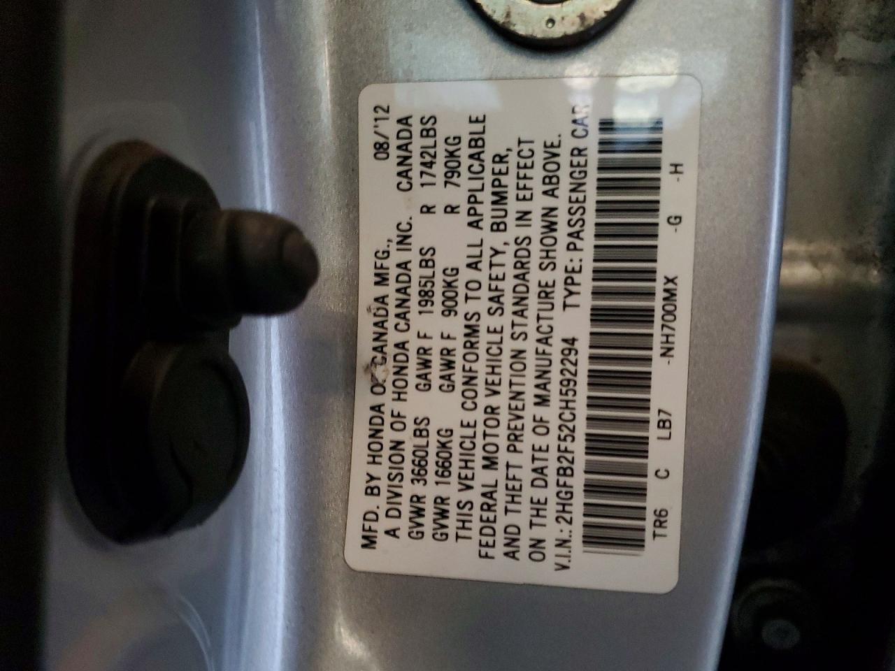 2012 Honda Civic Lx Silver vin: 2HGFB2F52CH592294