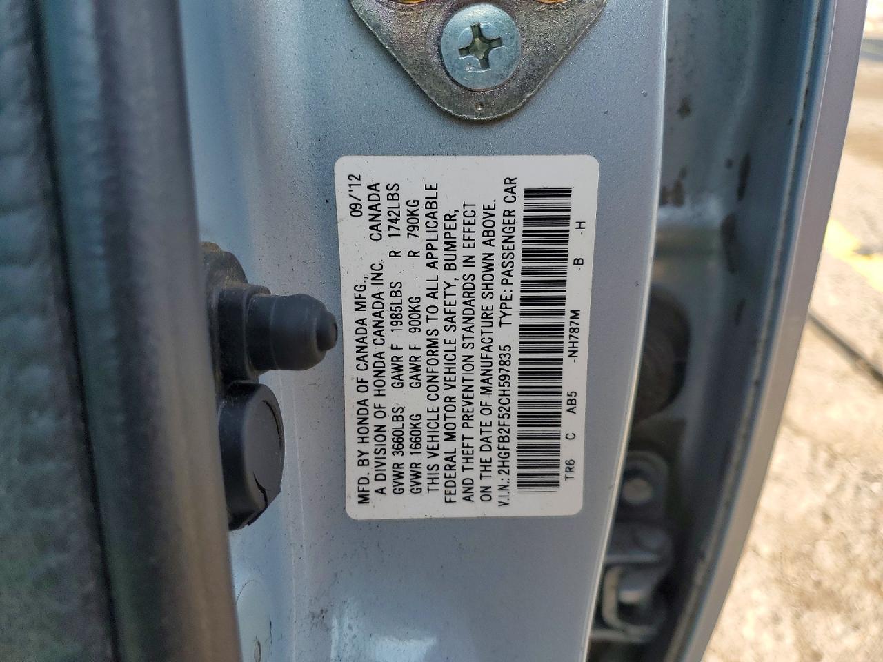 2012 Honda Civic Lx Silver vin: 2HGFB2F52CH597835