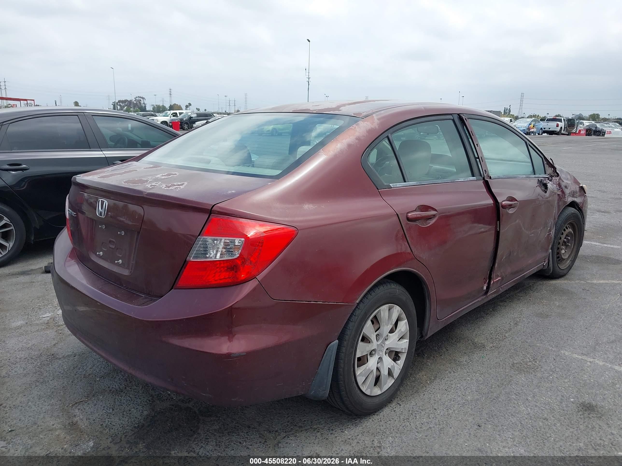 2012 Honda Civic Lx Burgundy vin: 2HGFB2F52CH600250