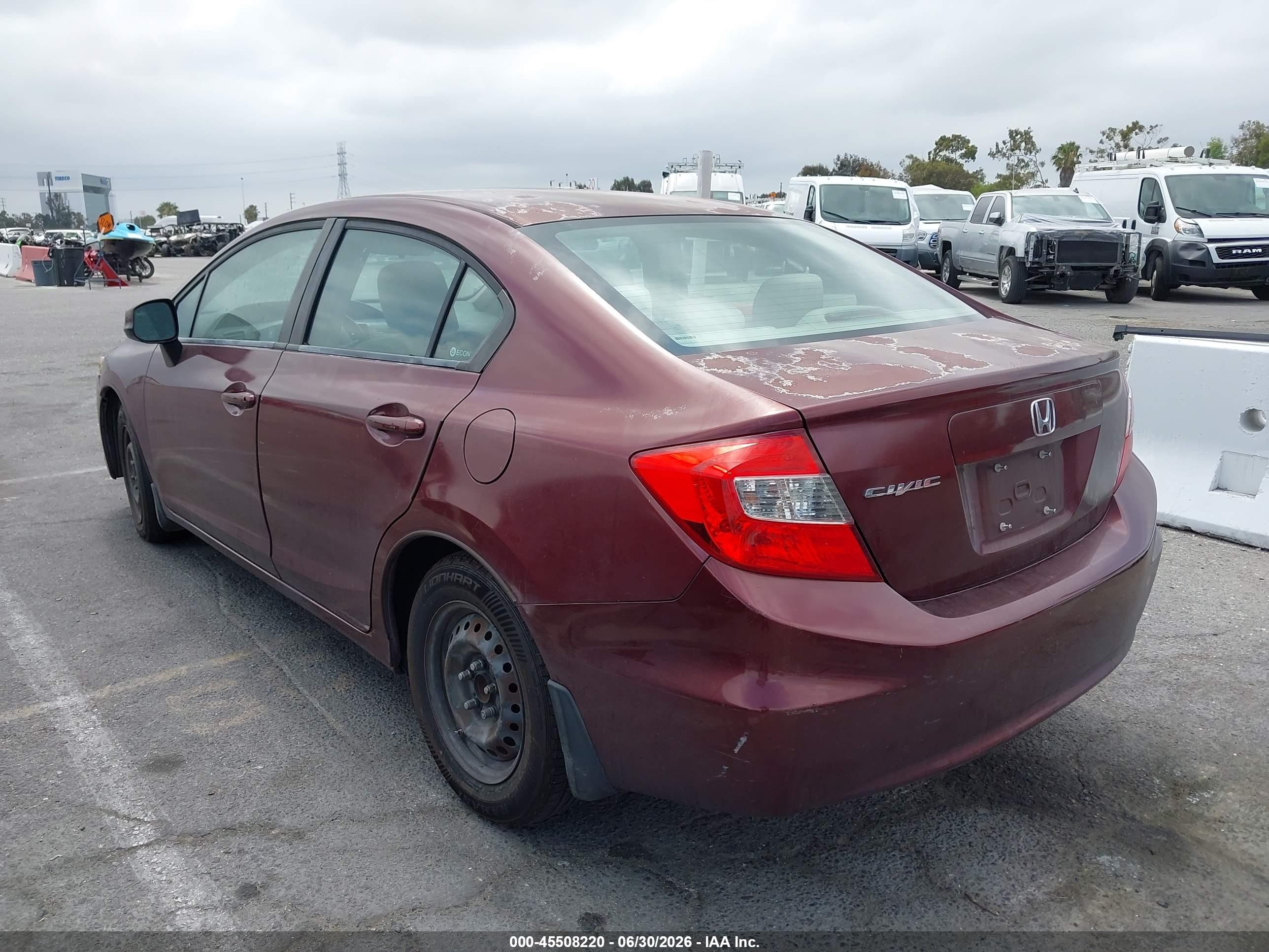 2012 Honda Civic Lx Burgundy vin: 2HGFB2F52CH600250