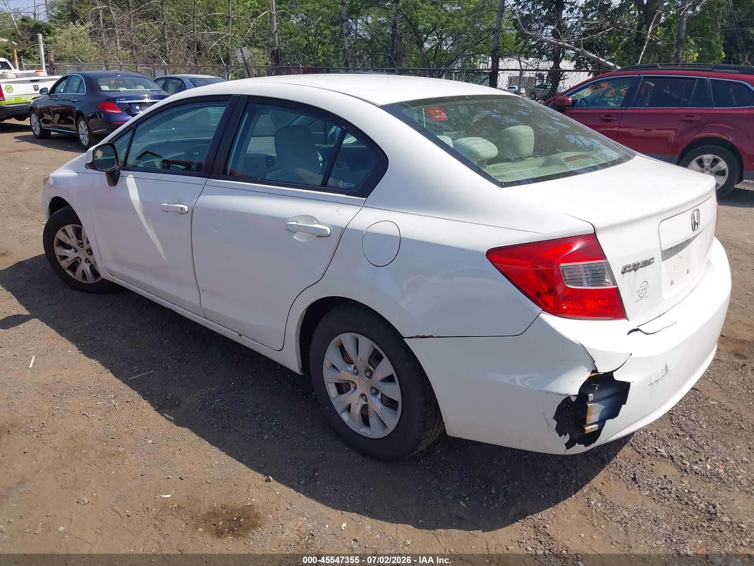 2012 Honda Civic Lx White vin: 2HGFB2F52CH602919