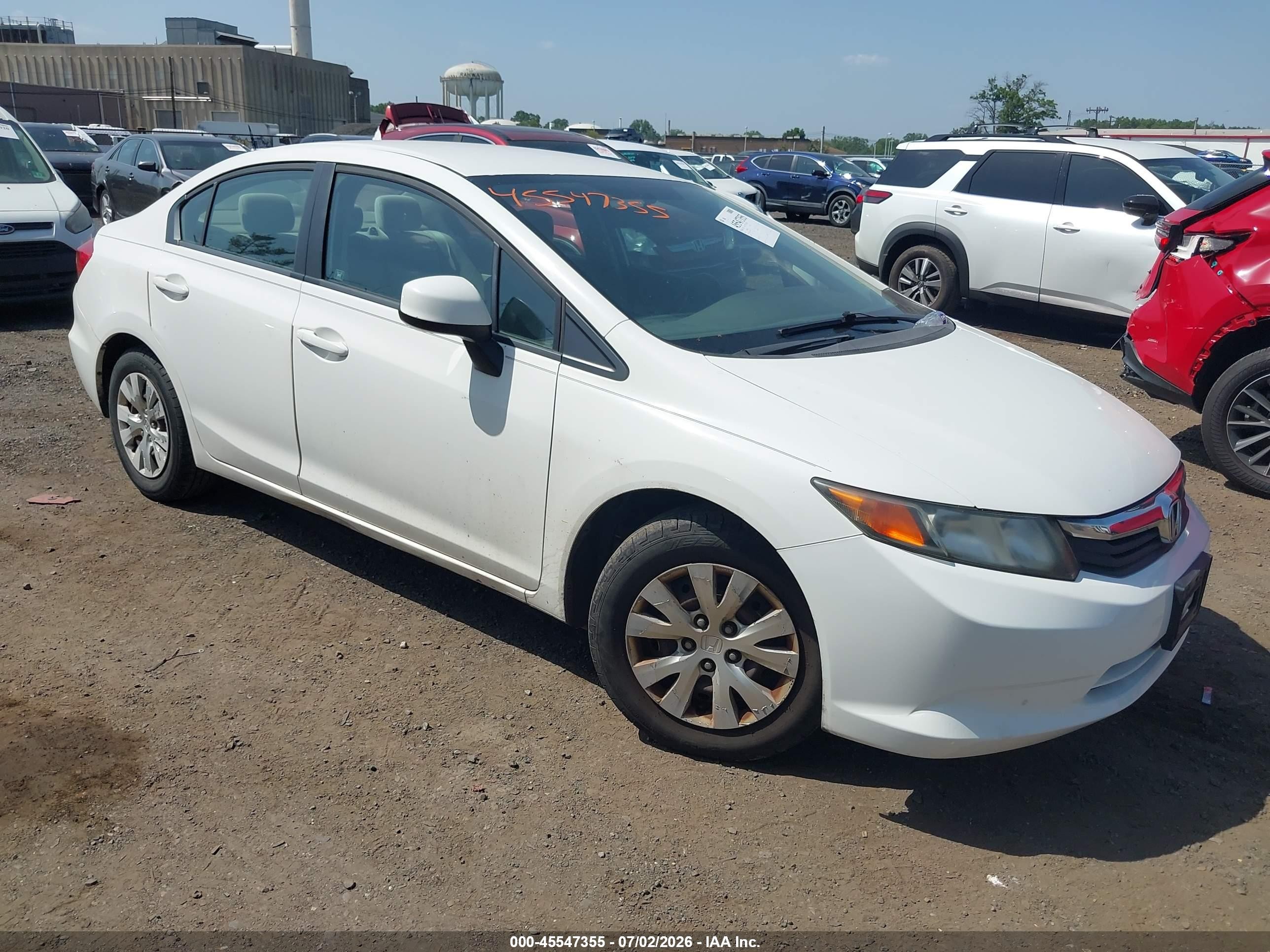 2012 Honda Civic Lx White vin: 2HGFB2F52CH602919