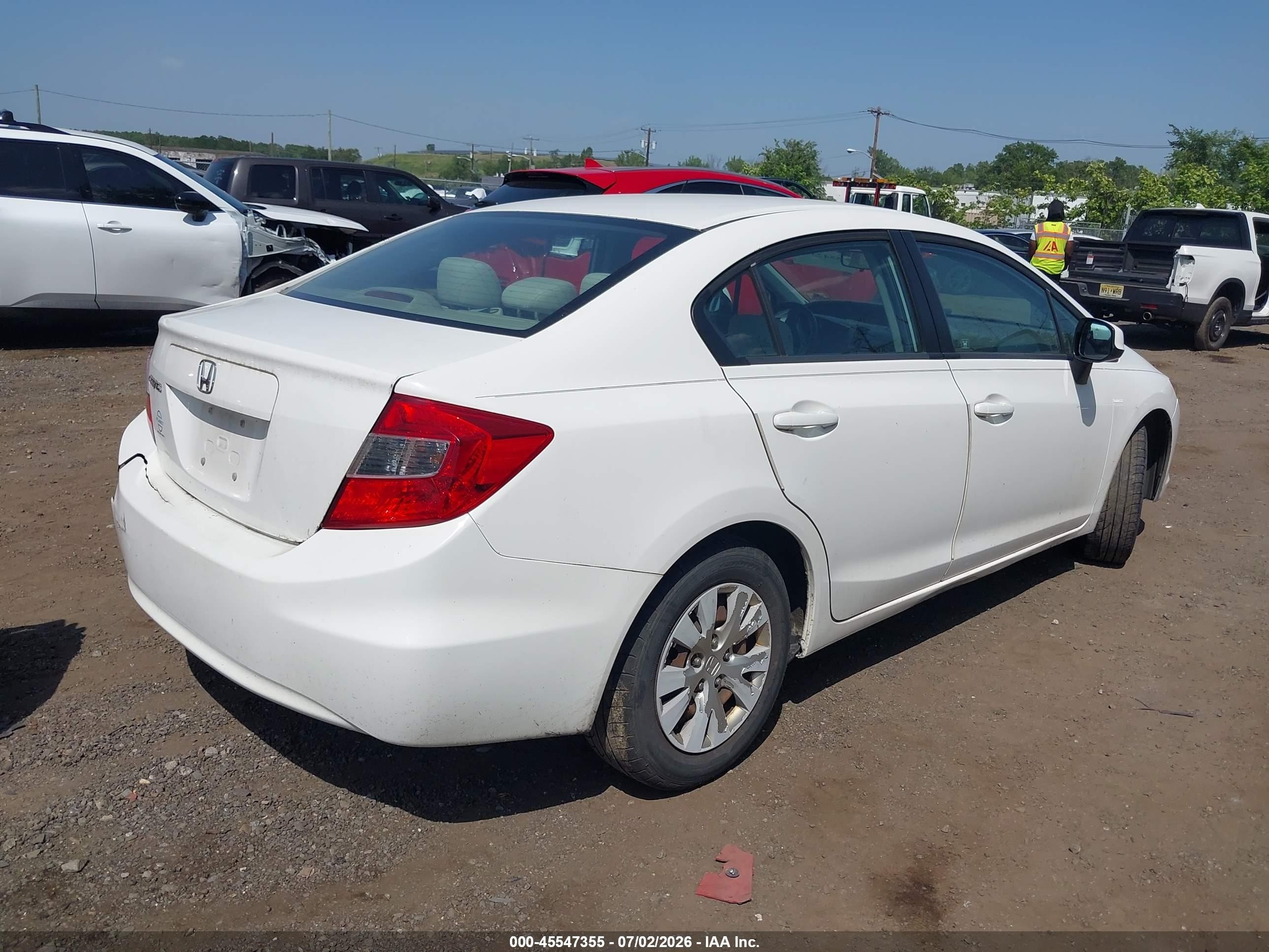 2012 Honda Civic Lx White vin: 2HGFB2F52CH602919