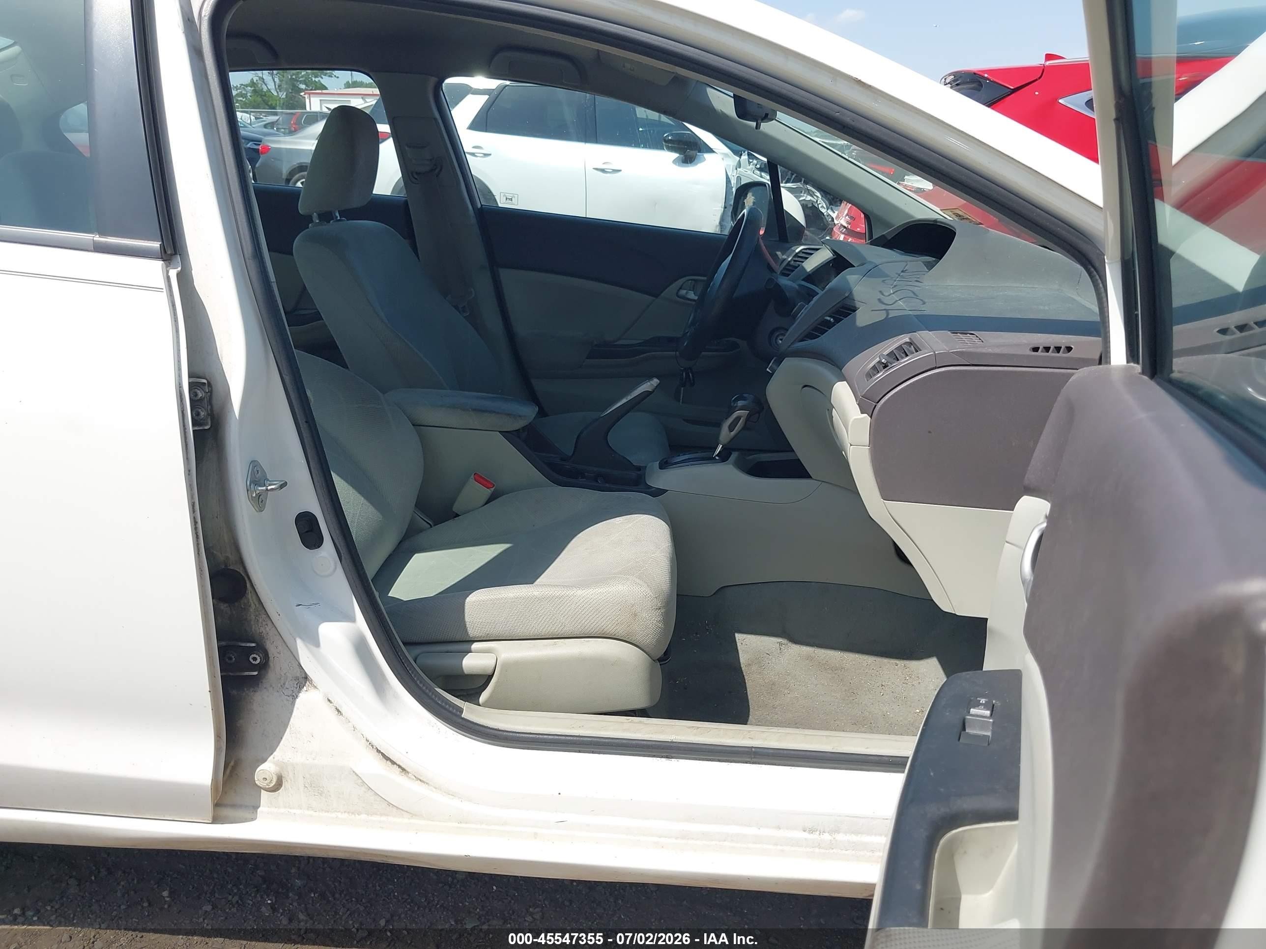 2012 Honda Civic Lx White vin: 2HGFB2F52CH602919