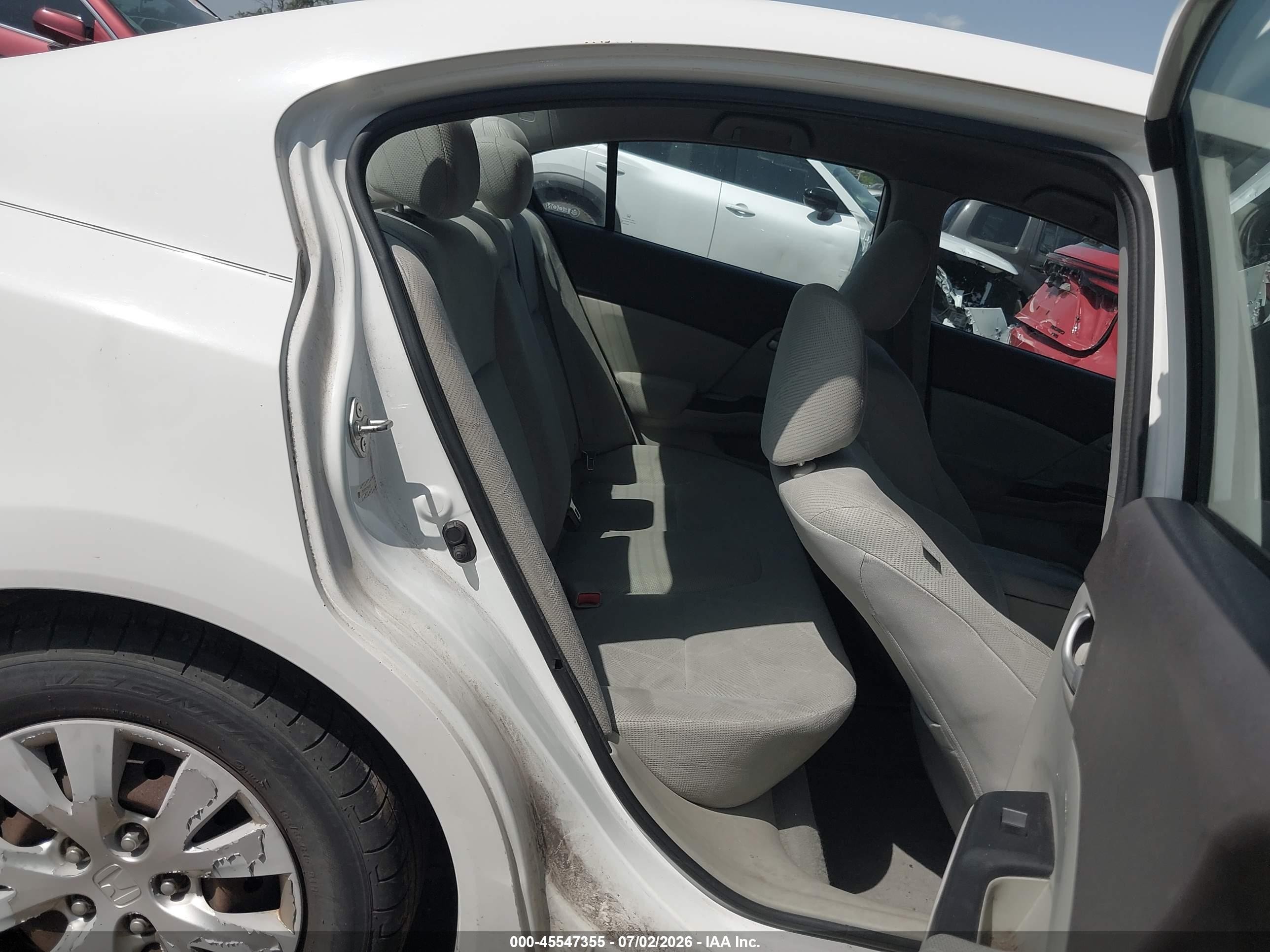 2012 Honda Civic Lx White vin: 2HGFB2F52CH602919