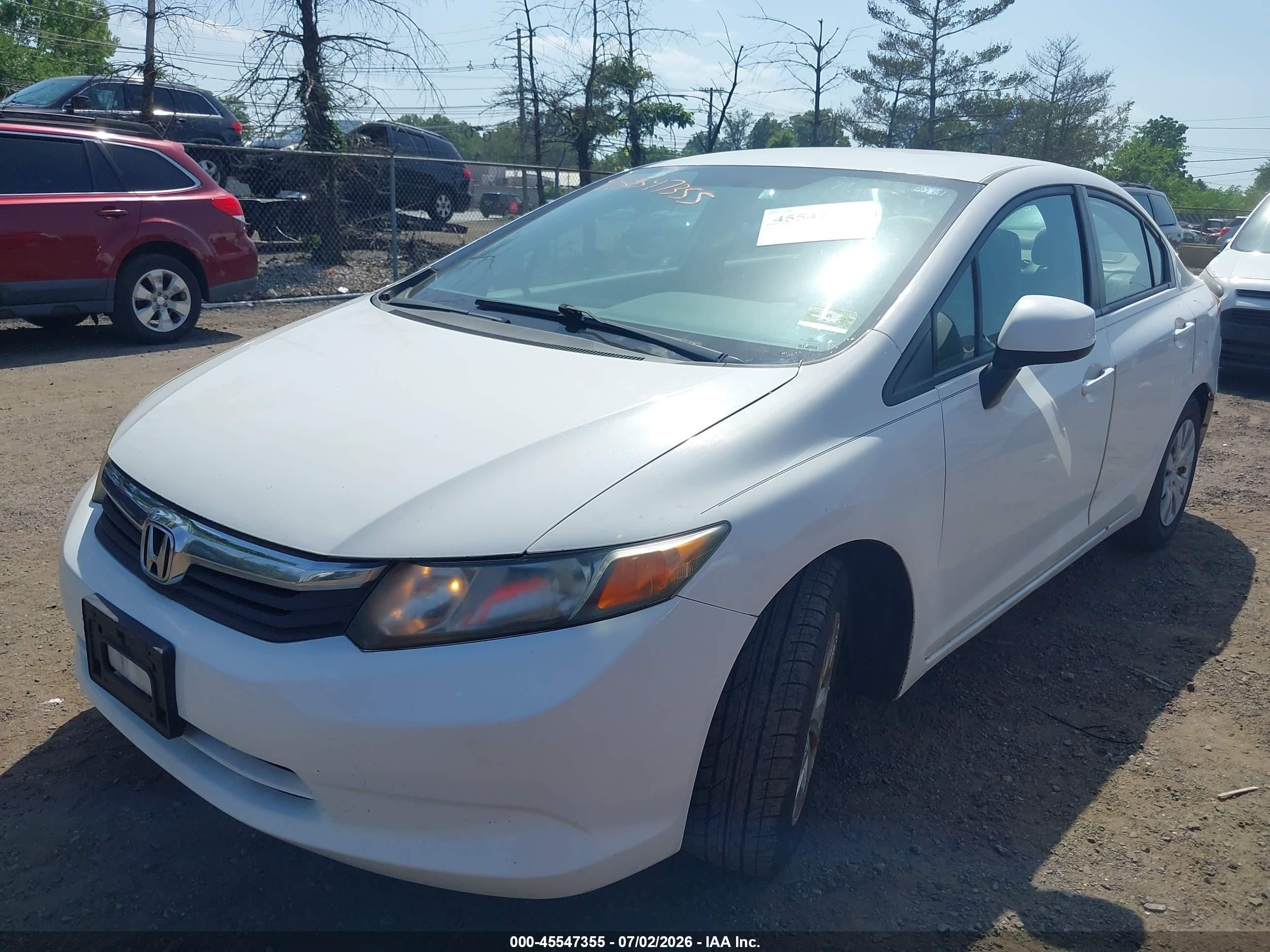 2012 Honda Civic Lx White vin: 2HGFB2F52CH602919