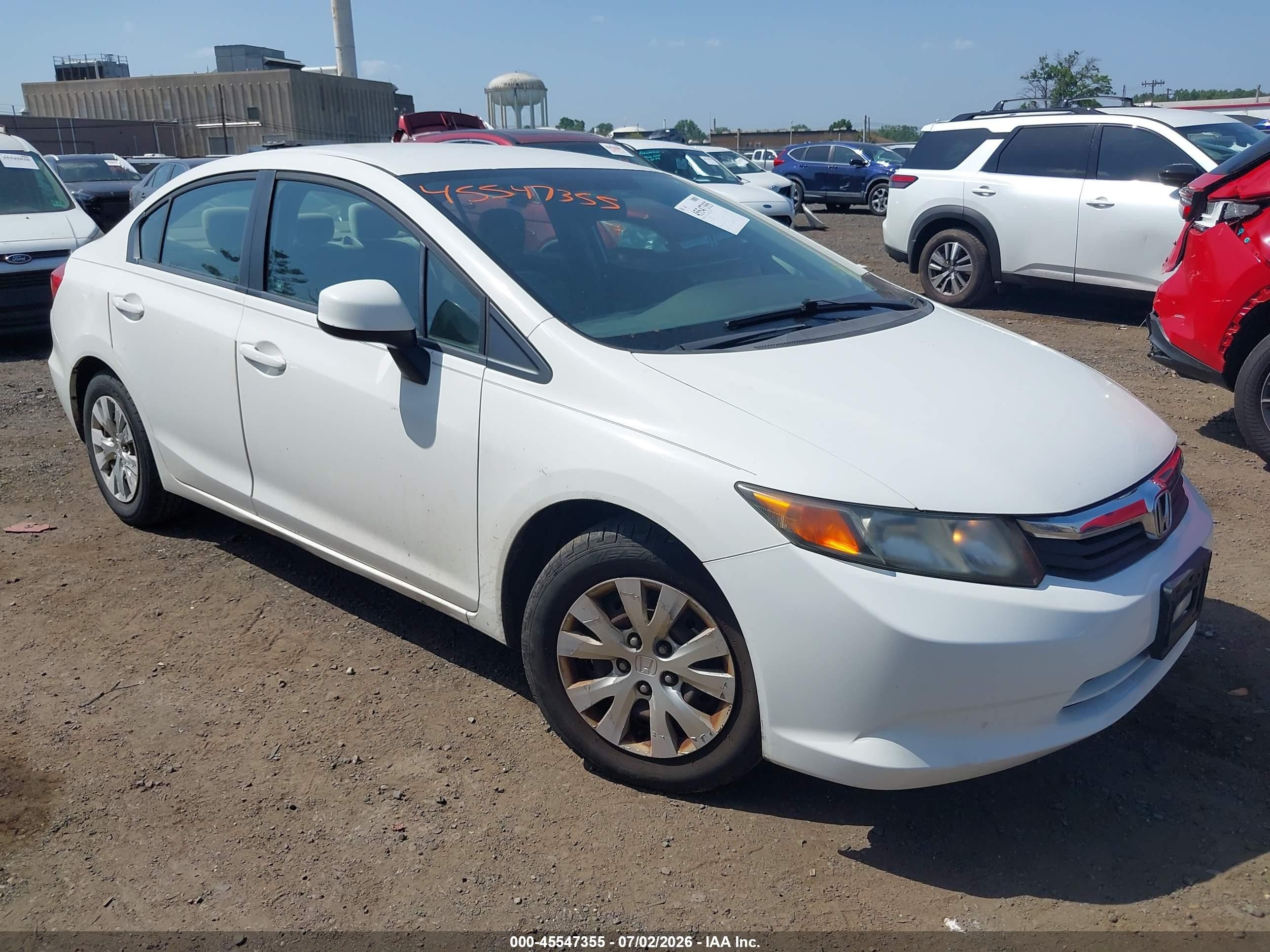 2012 Honda Civic Lx White vin: 2HGFB2F52CH602919