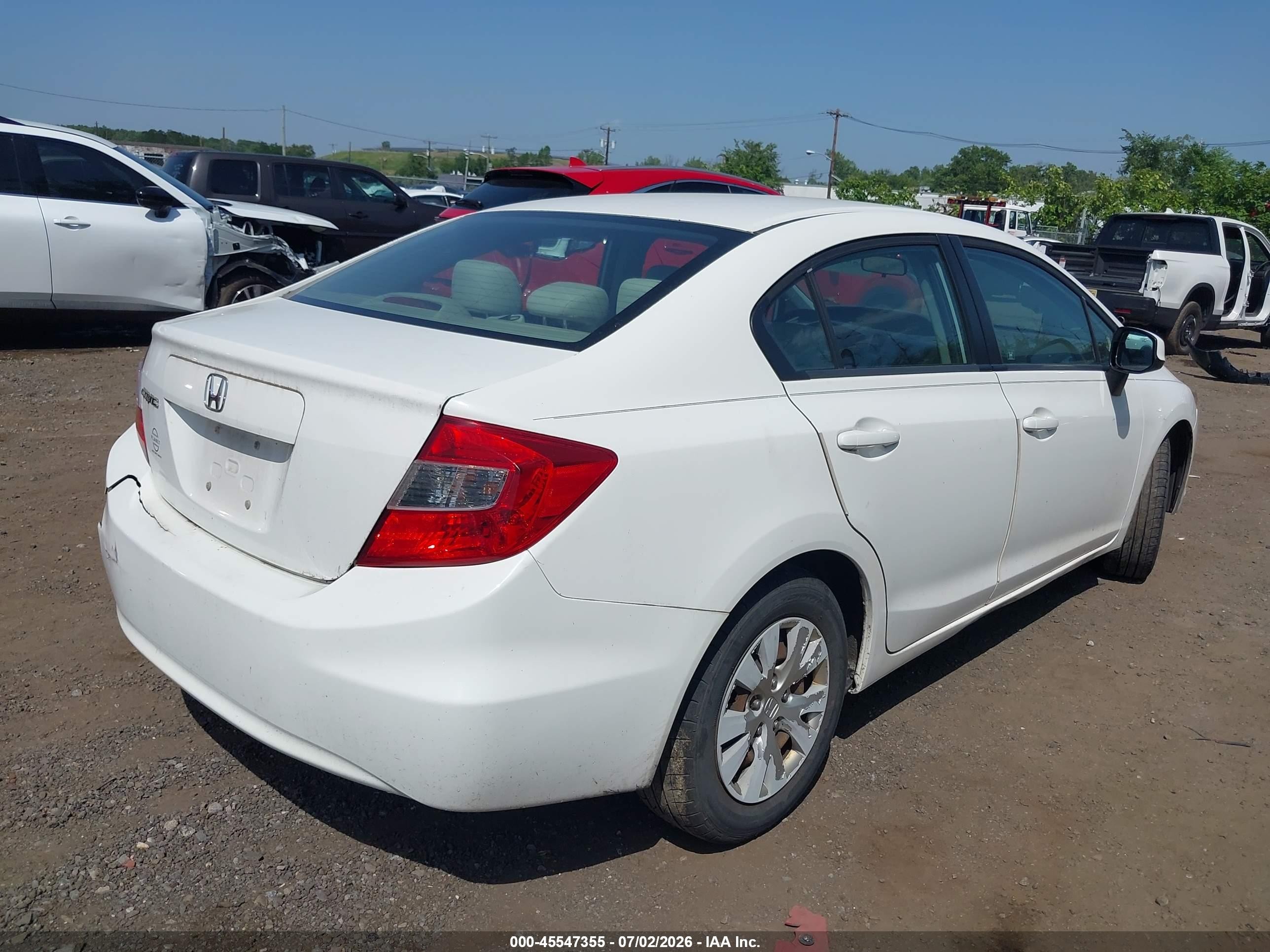 2012 Honda Civic Lx White vin: 2HGFB2F52CH602919