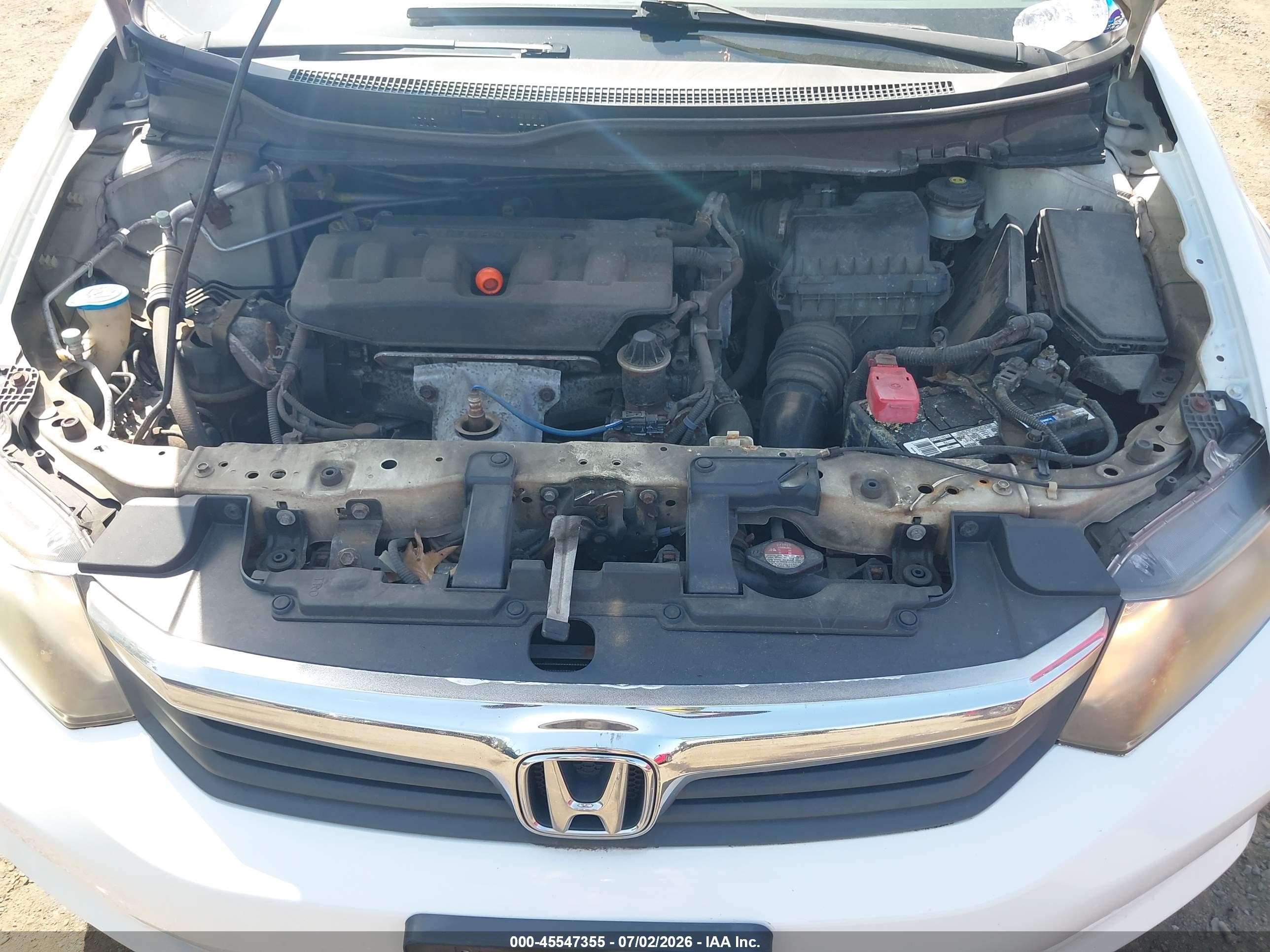 2012 Honda Civic Lx White vin: 2HGFB2F52CH602919
