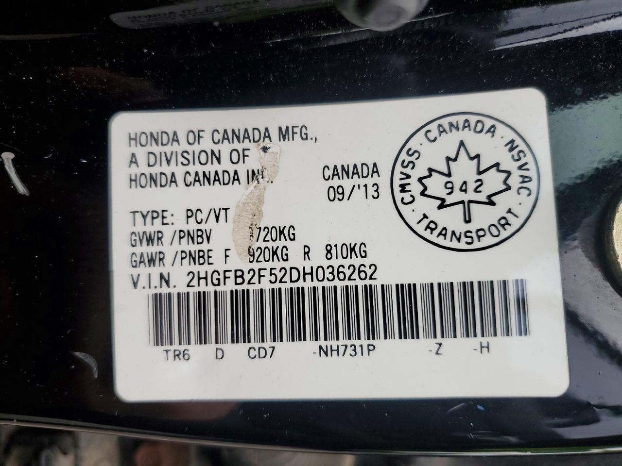 2013 Honda Civic Lx Black vin: 2HGFB2F52DH036262