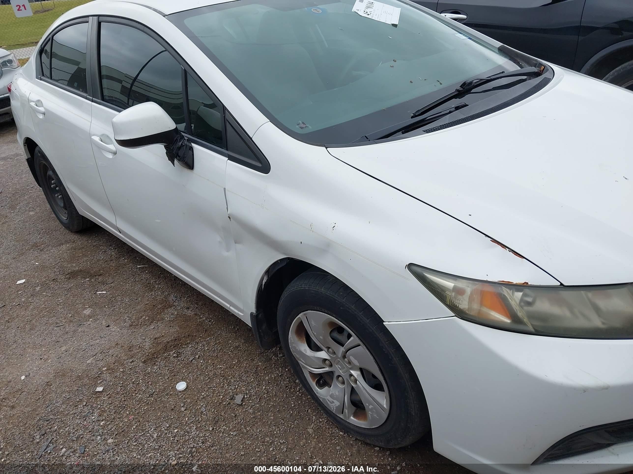 2013 Honda Civic Lx White vin: 2HGFB2F52DH301374