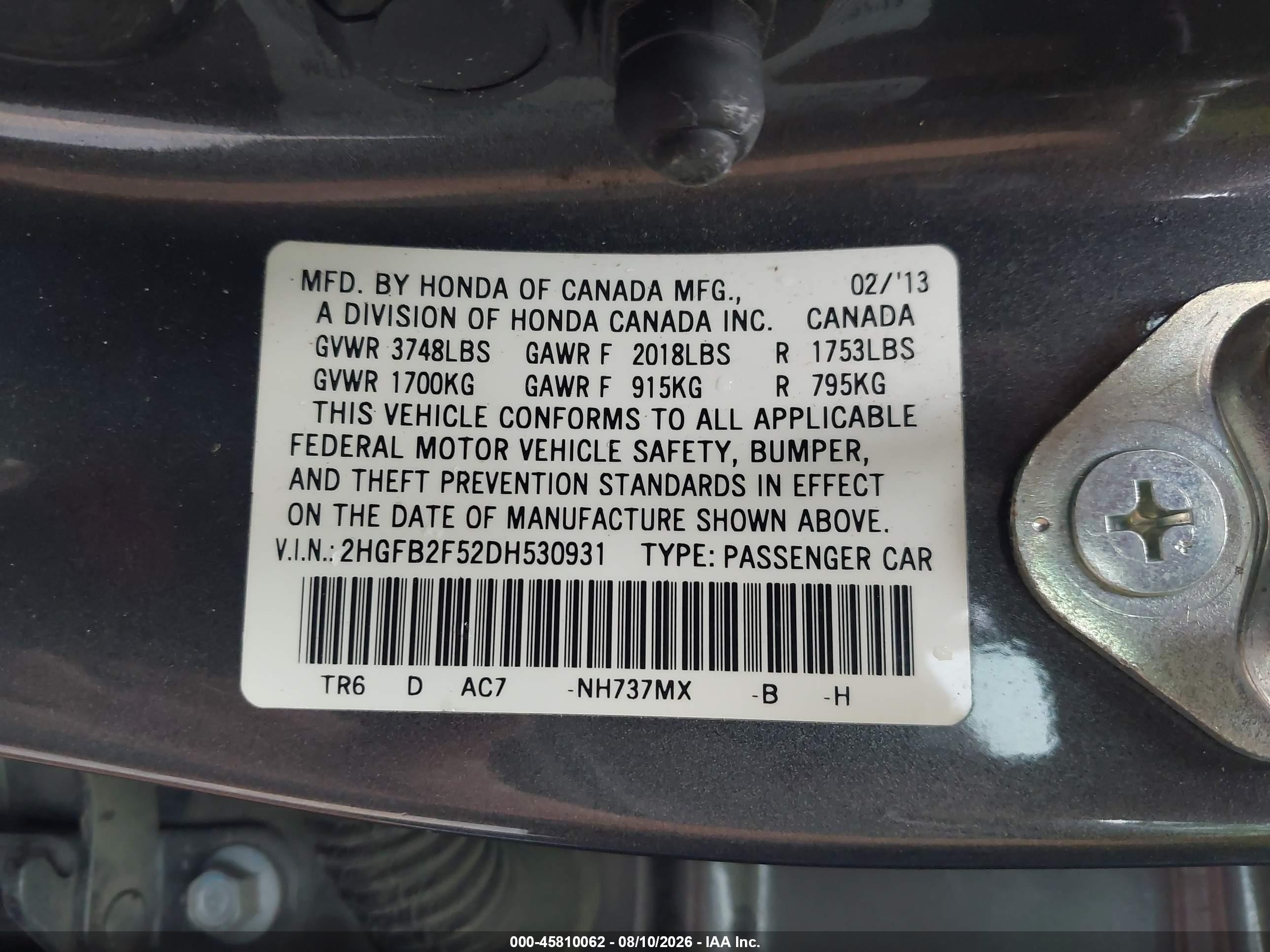 2013 Honda Civic Lx Gray vin: 2HGFB2F52DH530931
