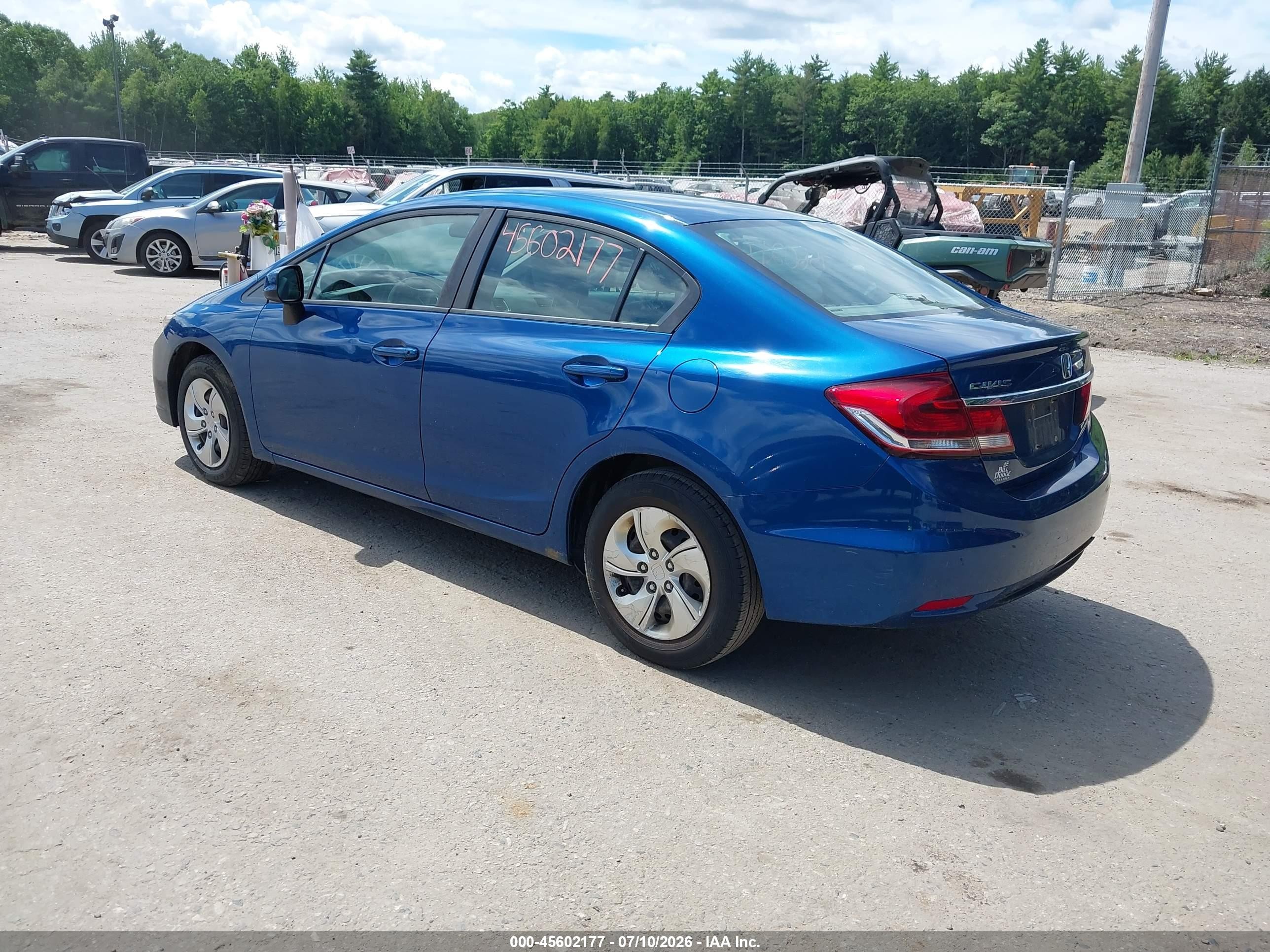2013 Honda Civic Lx Blue vin: 2HGFB2F52DH577425